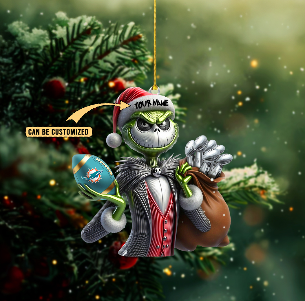 Sportswearmerch Miami Dolphins NFL The Grinch x Jack x Christmas Acrylic Ornament Gift For Fan