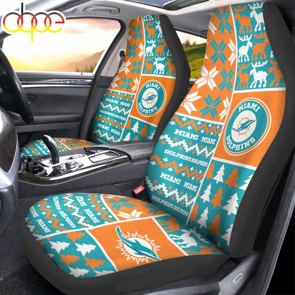 Sportswearmerch Miami Dolphins NFL Ugly Christmas Car Seat Covers For Fan
