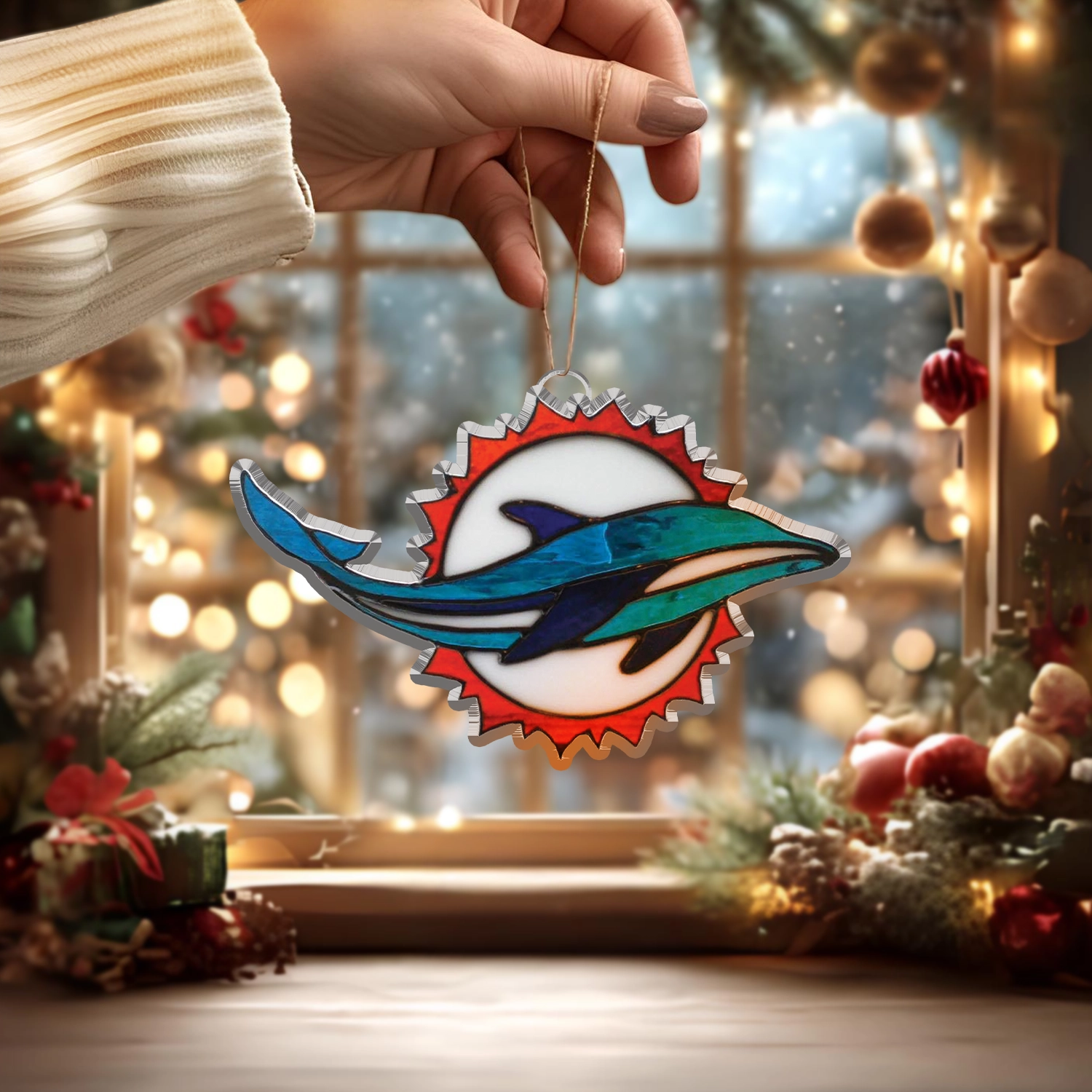 Sportswearmerch Miami Dolphins NFL x Christmas Acrylic Ornament Gift For Fans