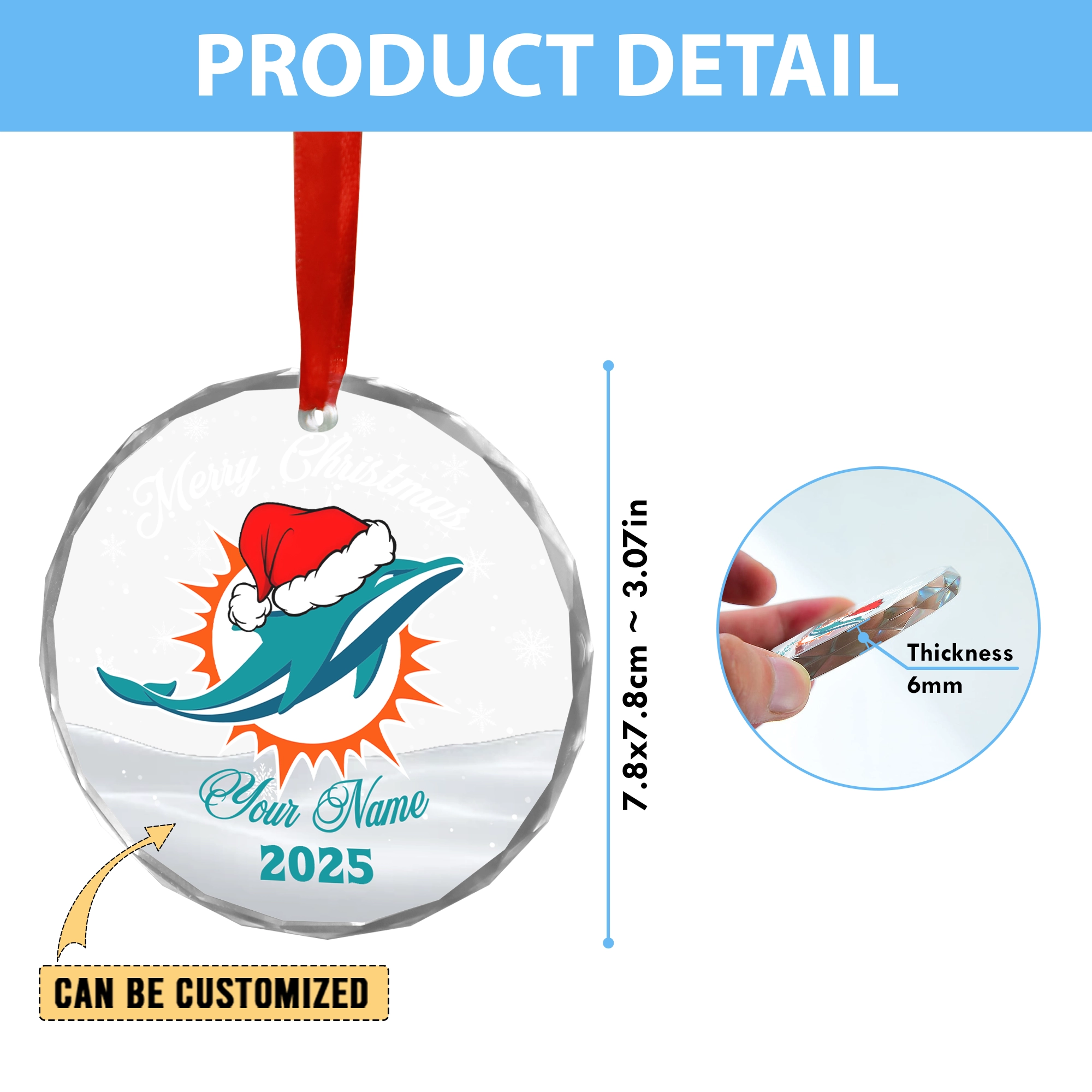 Sportswearmerch Miami Dolphins NFL x Christmas Glass Ornament Gift For Fan