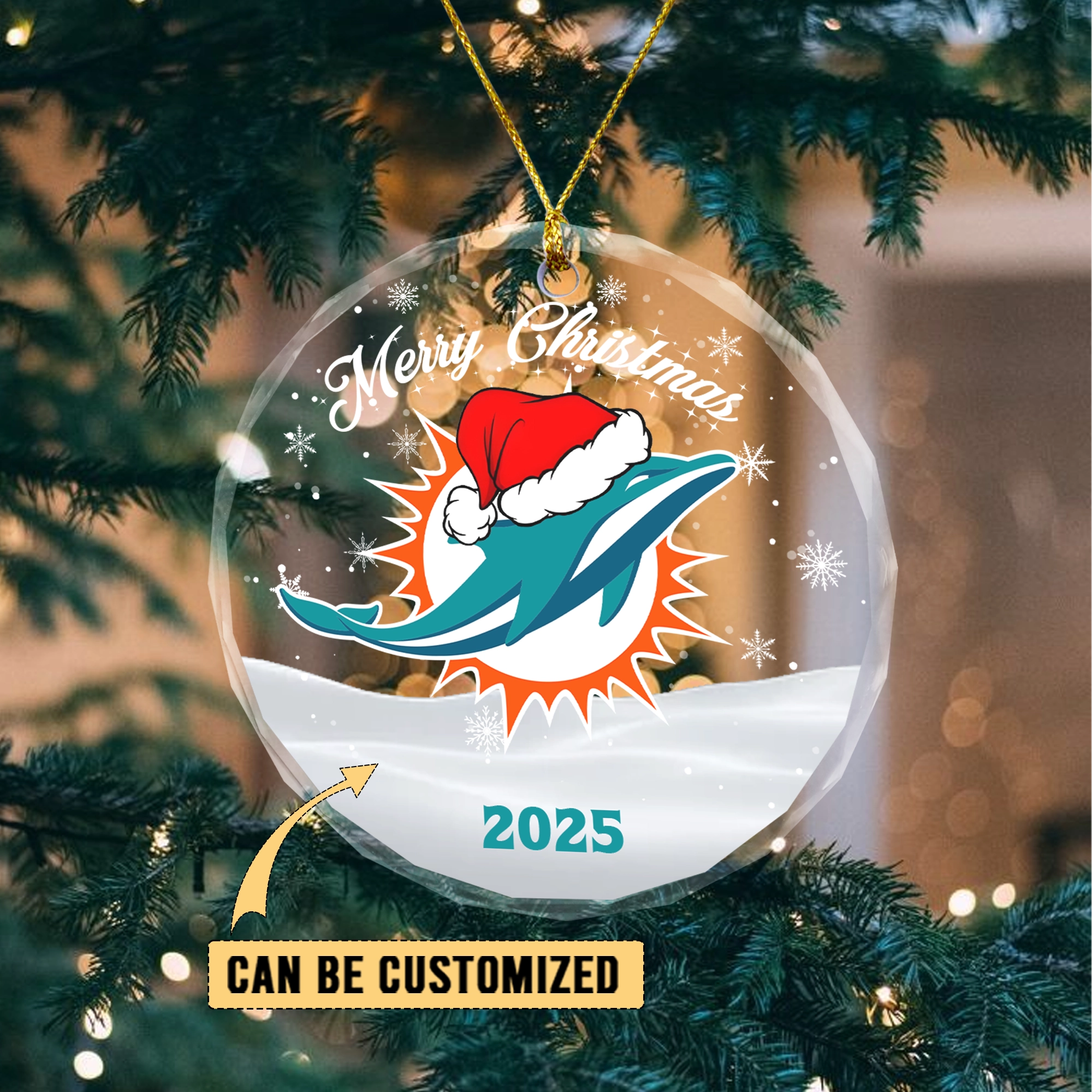 Sportswearmerch Miami Dolphins NFL x Christmas Glass Ornament Gift For Fan
