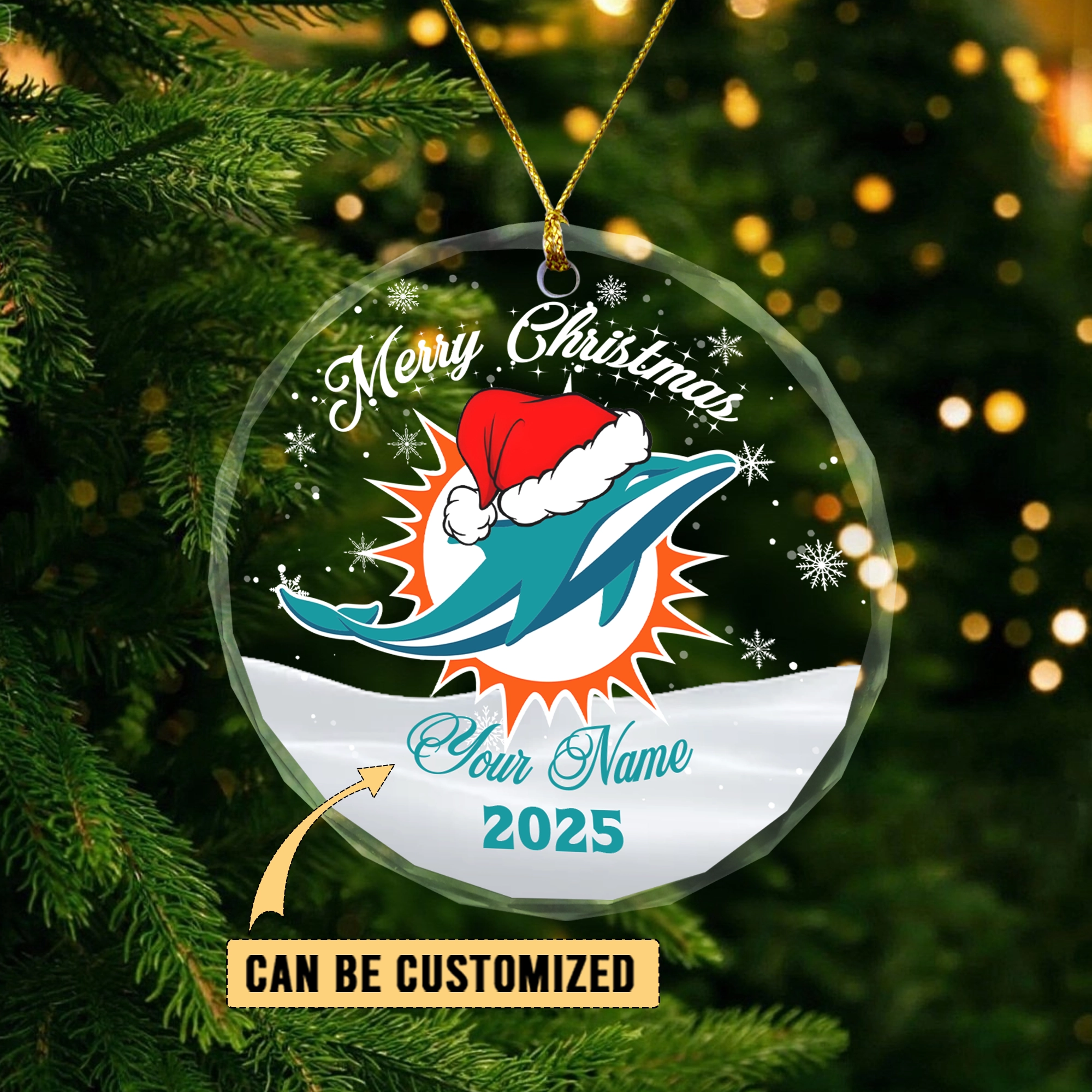 Sportswearmerch Miami Dolphins NFL x Christmas Glass Ornament Gift For Fan
