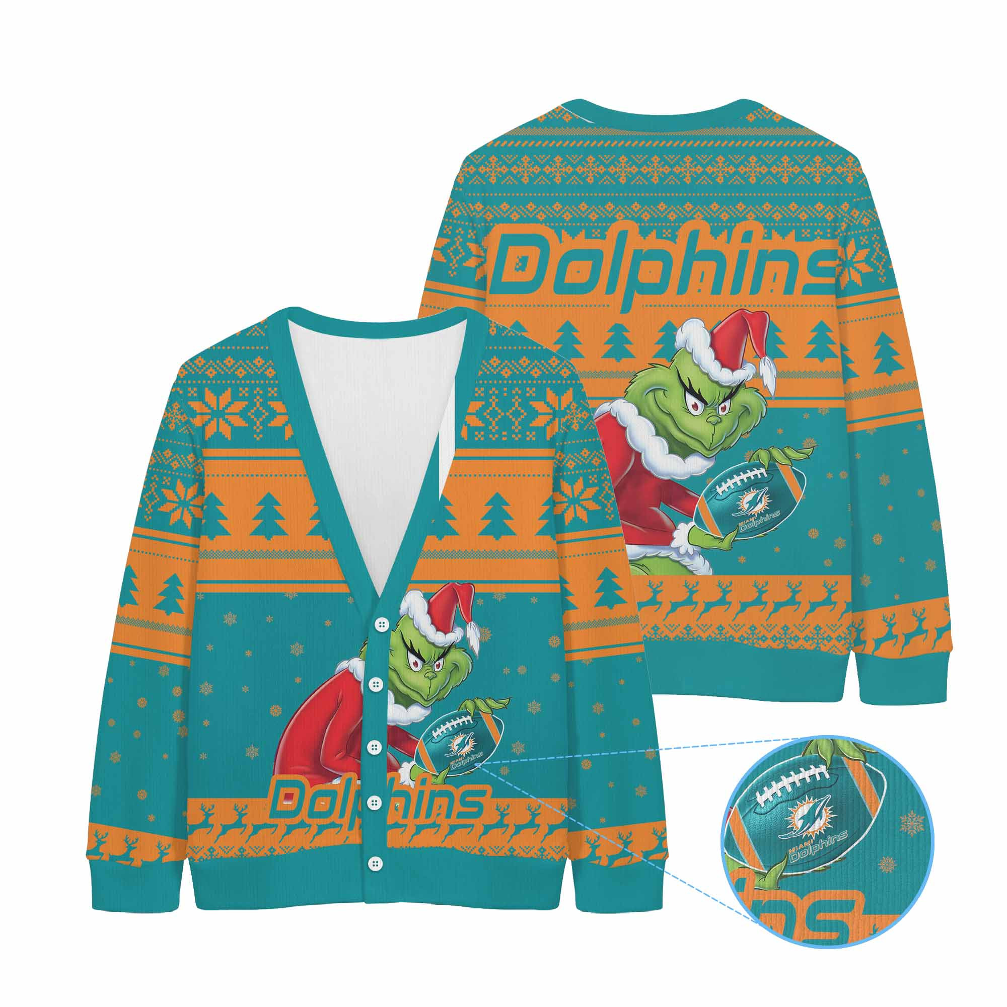 Sportswearmerch Miami Dolphins NFL x Grinch Christmas Cardigan For Fan