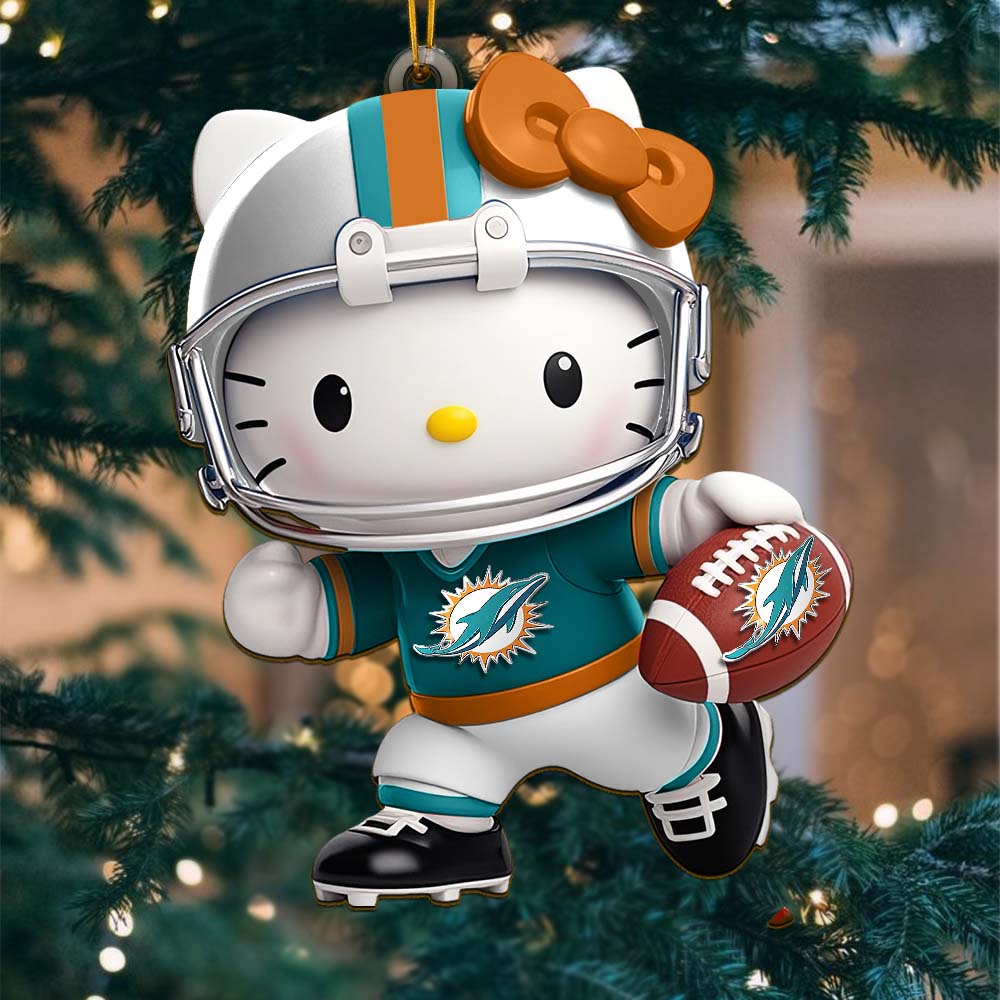 Sportswearmerch Miami Dolphins NFL x Hello Kitty Personalized Acrylic Ornament Gift For Fans