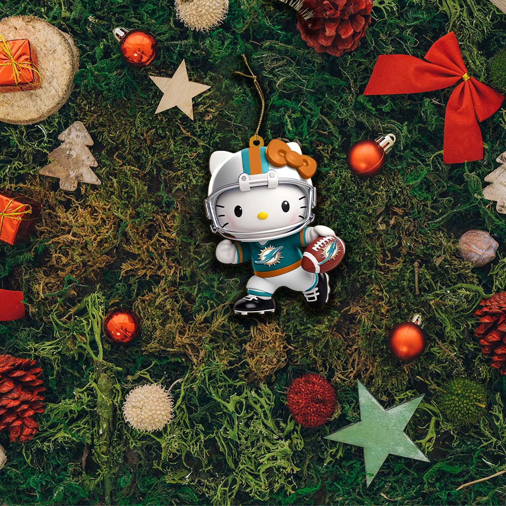 Sportswearmerch Miami Dolphins NFL x Hello Kitty Personalized Acrylic Ornament Gift For Fans