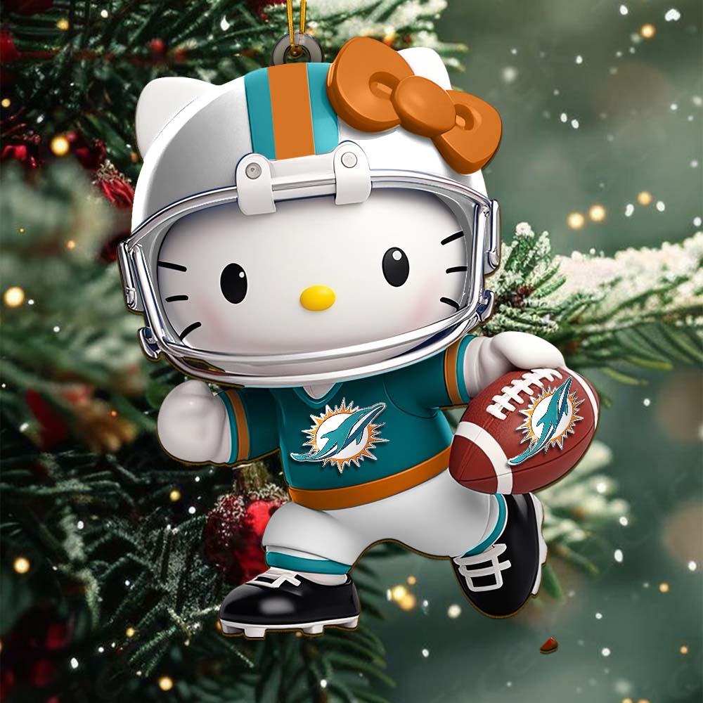 Sportswearmerch Miami Dolphins NFL x Hello Kitty Personalized Acrylic Ornament Gift For Fans