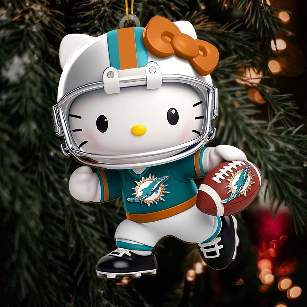 Sportswearmerch Miami Dolphins NFL x Hello Kitty Personalized Acrylic Ornament Gift For Fans