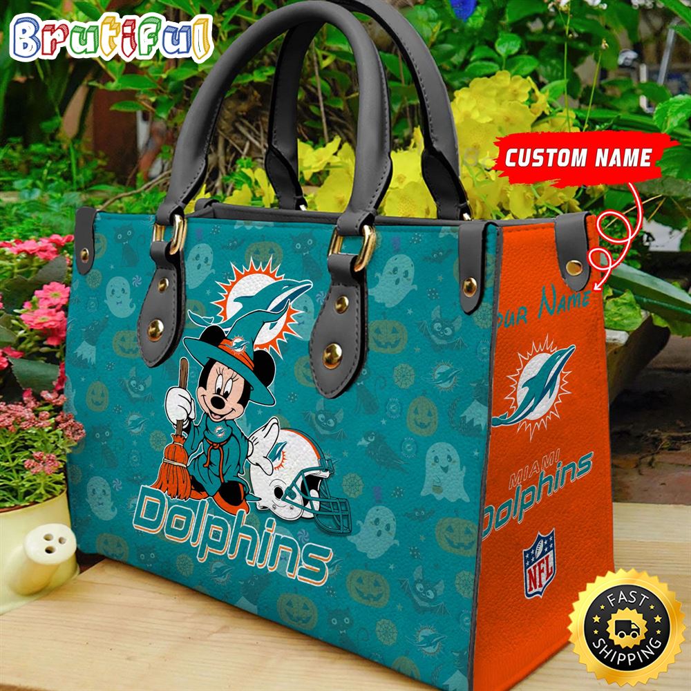 Sportswearmerch Miami Dolphins NFL x Minnie Halloween Leather Handbag For Fan