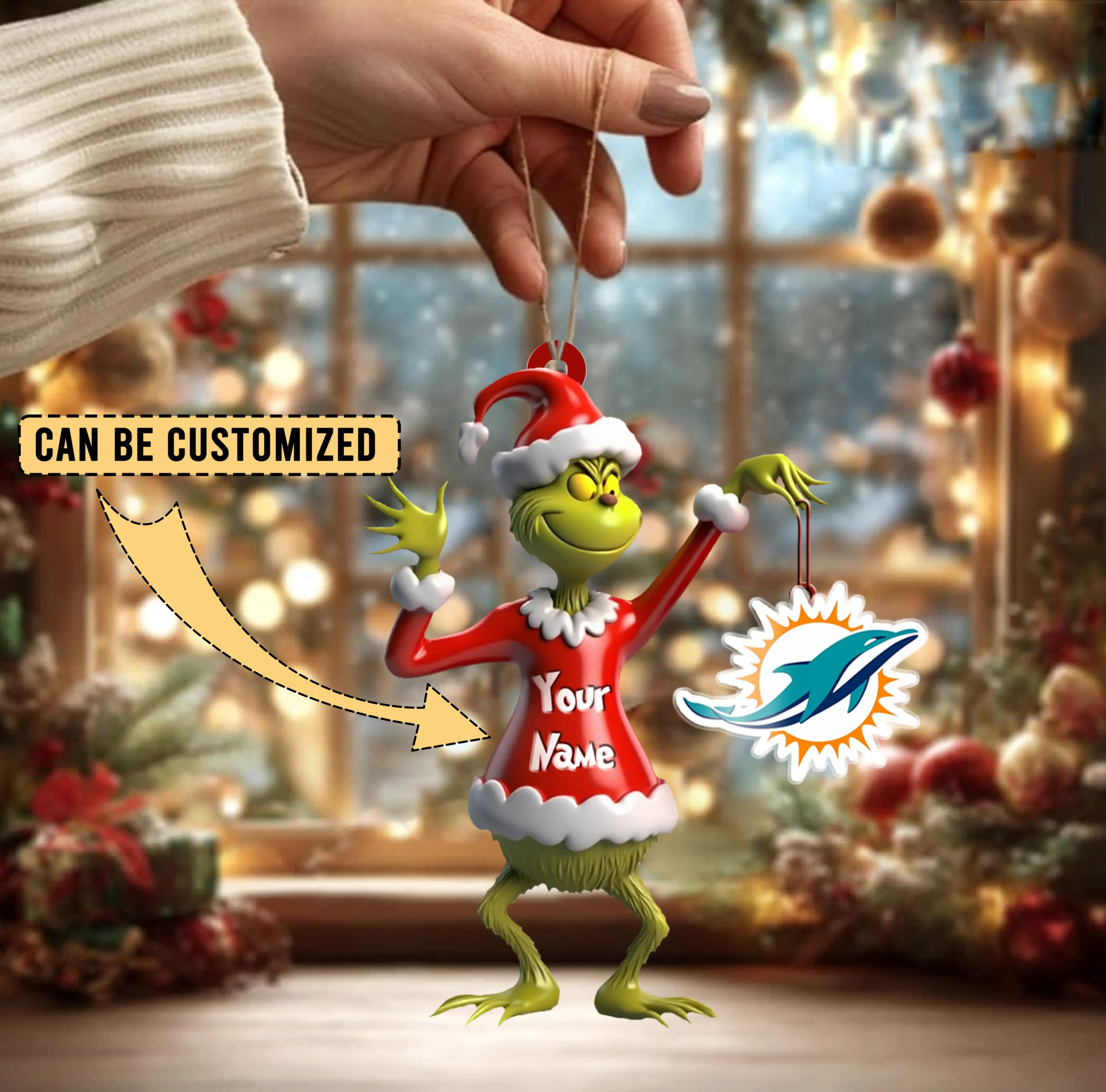 Sportswearmerch Miami Dolphins NFL x The Grinch Acrylic Ornament Gift For Fans