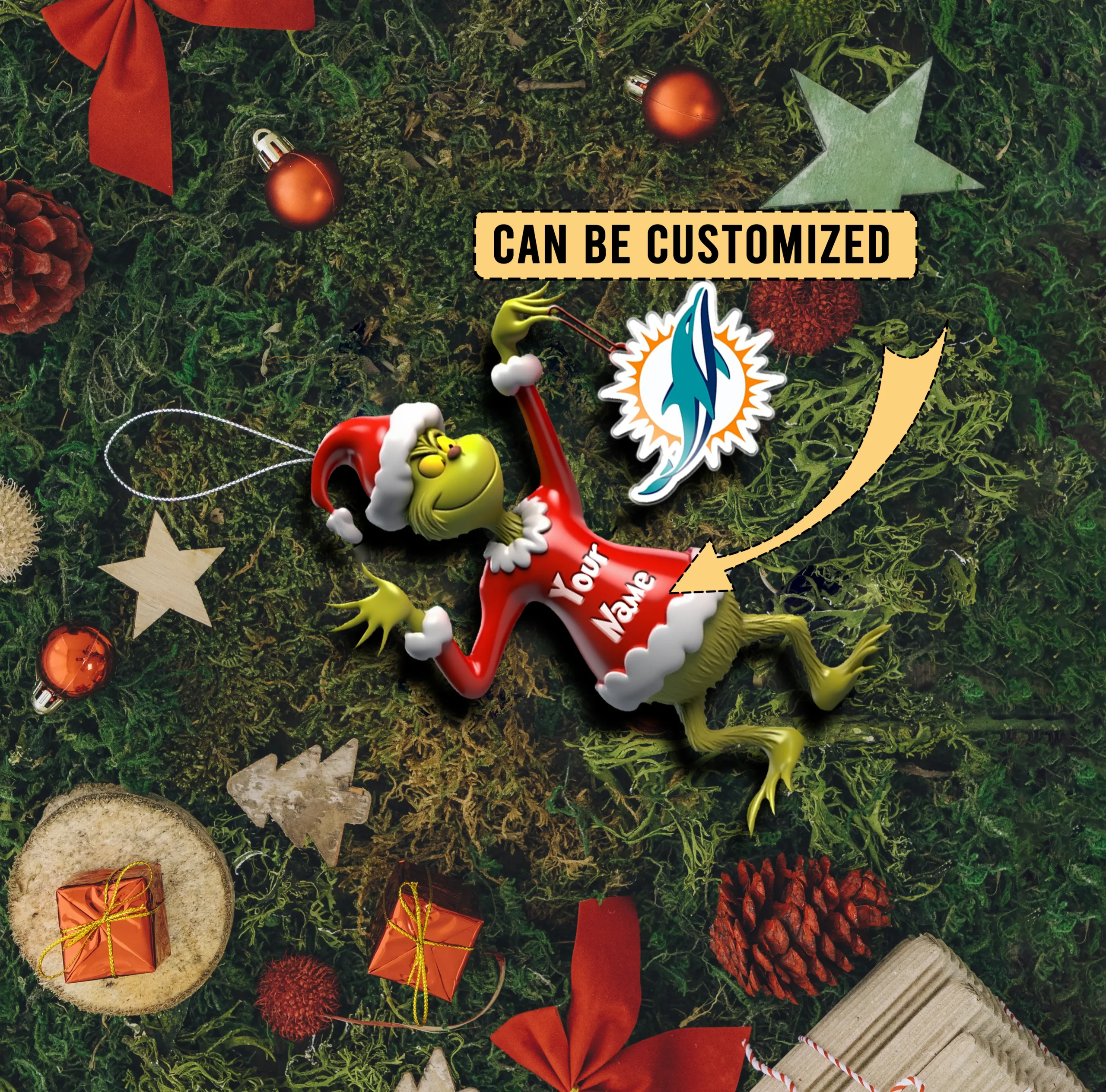 Sportswearmerch Miami Dolphins NFL x The Grinch Acrylic Ornament Gift For Fans