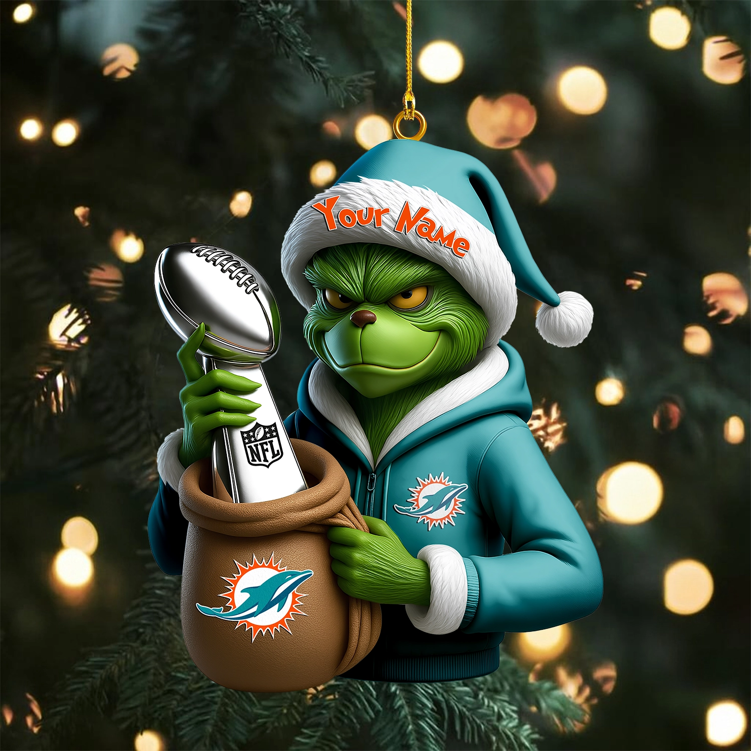 Sportswearmerch Miami Dolphins NFL x The Grinch Acrylic Ornament Gift For Fans