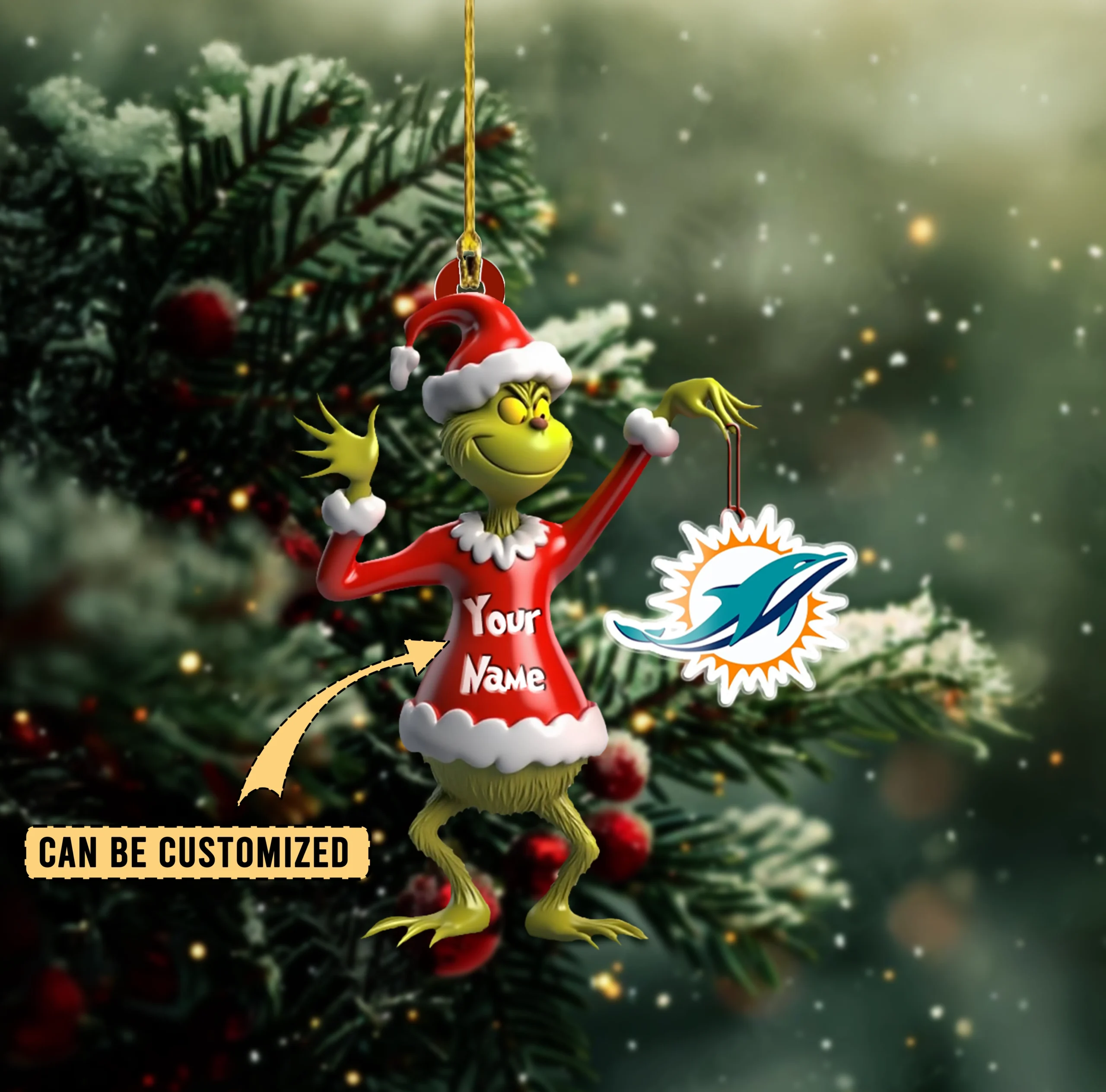 Sportswearmerch Miami Dolphins NFL x The Grinch Acrylic Ornament Gift For Fans