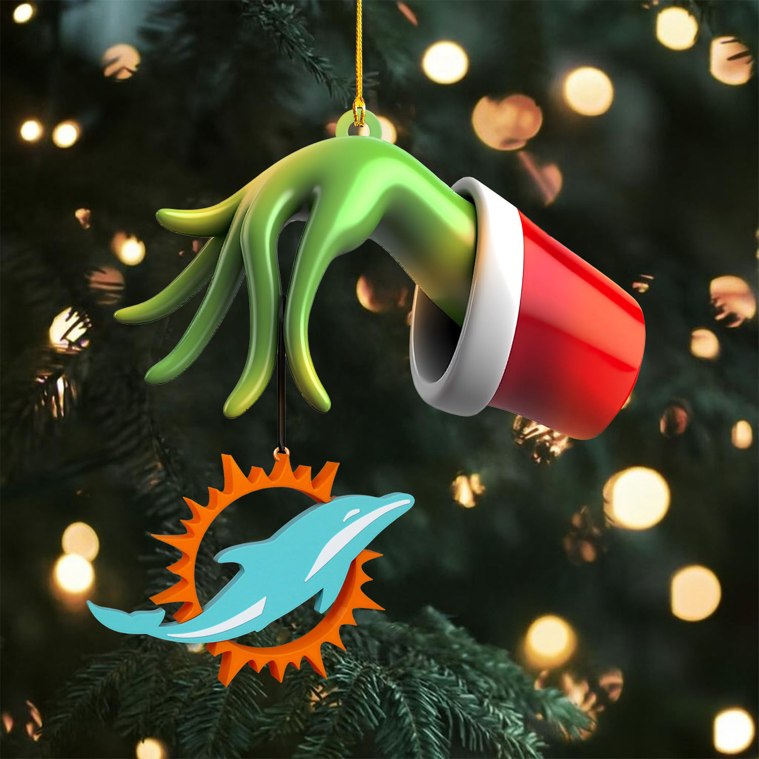 Sportswearmerch Miami Dolphins NFL x The Grinch Christmas Acrylic Mix Wooden Ornament Gift For Fans