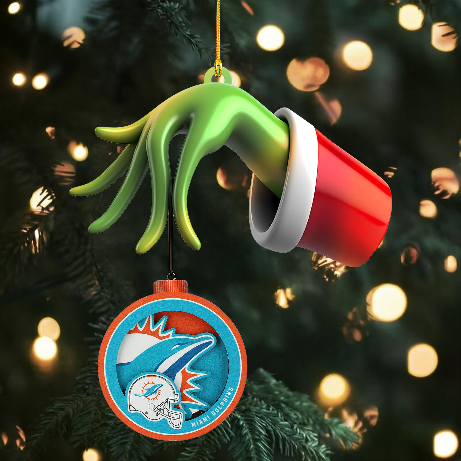 Sportswearmerch Miami Dolphins NFL x The Grinch Christmas Acrylic Mix Wooden Ornament Gift For Fans