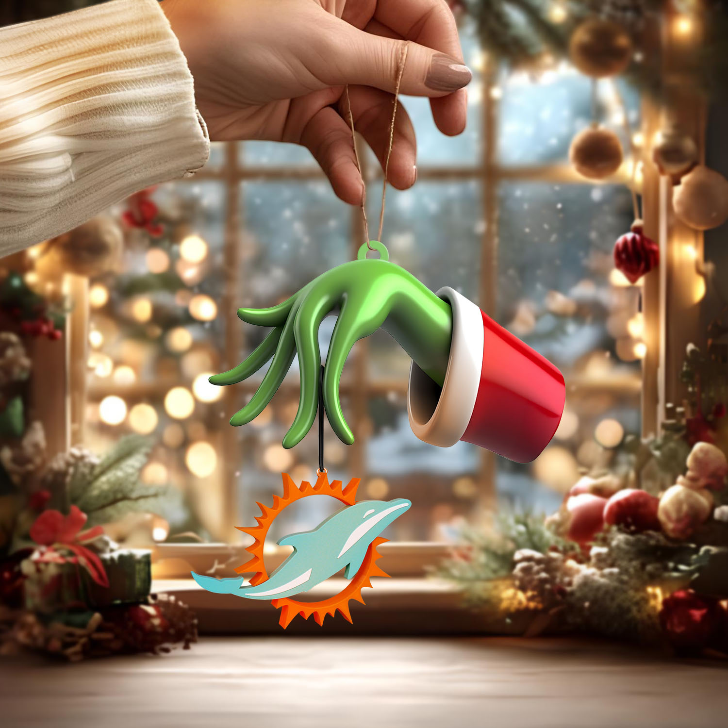 Sportswearmerch Miami Dolphins NFL x The Grinch Christmas Acrylic Mix Wooden Ornament Gift For Fans