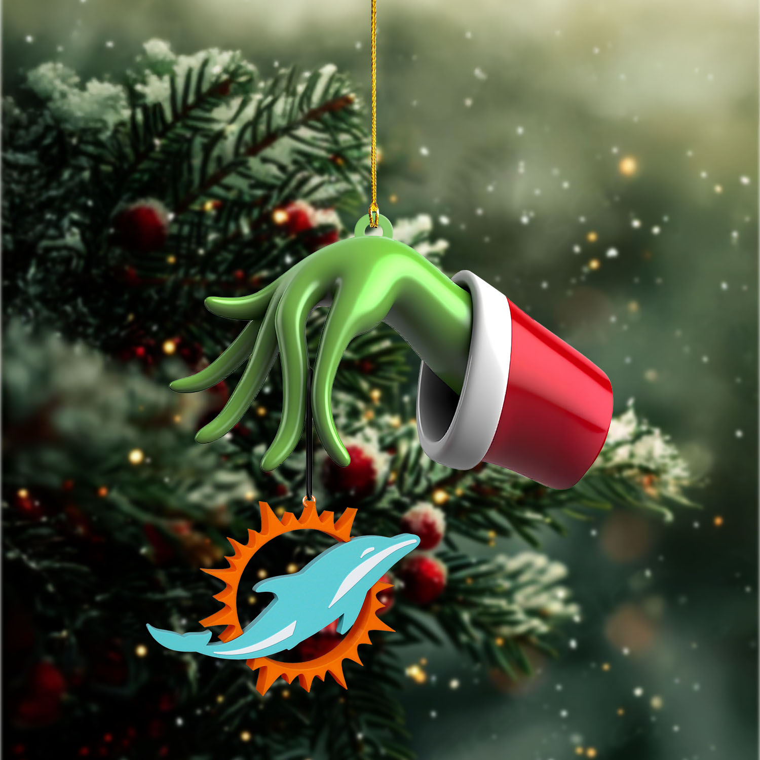 Sportswearmerch Miami Dolphins NFL x The Grinch Christmas Acrylic Mix Wooden Ornament Gift For Fans