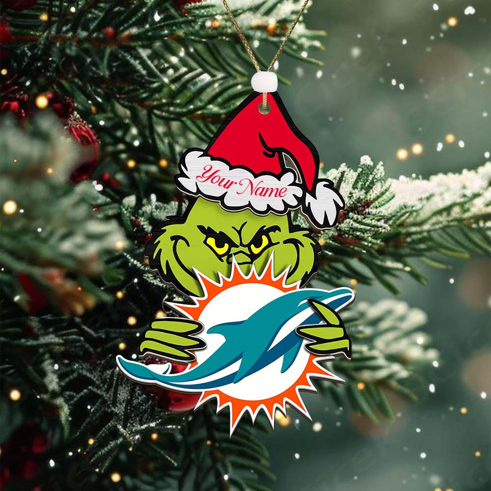 Sportswearmerch Miami Dolphins NFL x The Grinch Christmas Acrylic Ornament Gift For Fans