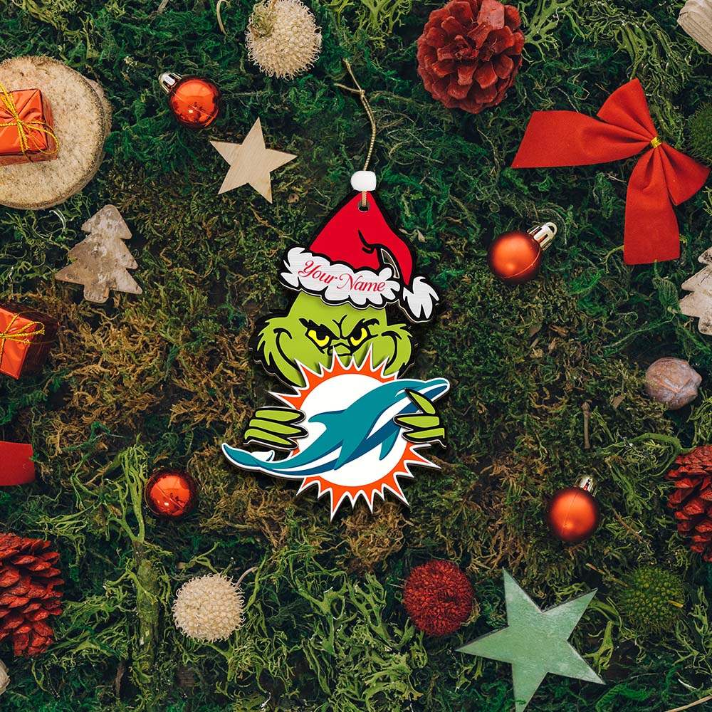 Sportswearmerch Miami Dolphins NFL x The Grinch Christmas Acrylic Ornament Gift For Fans