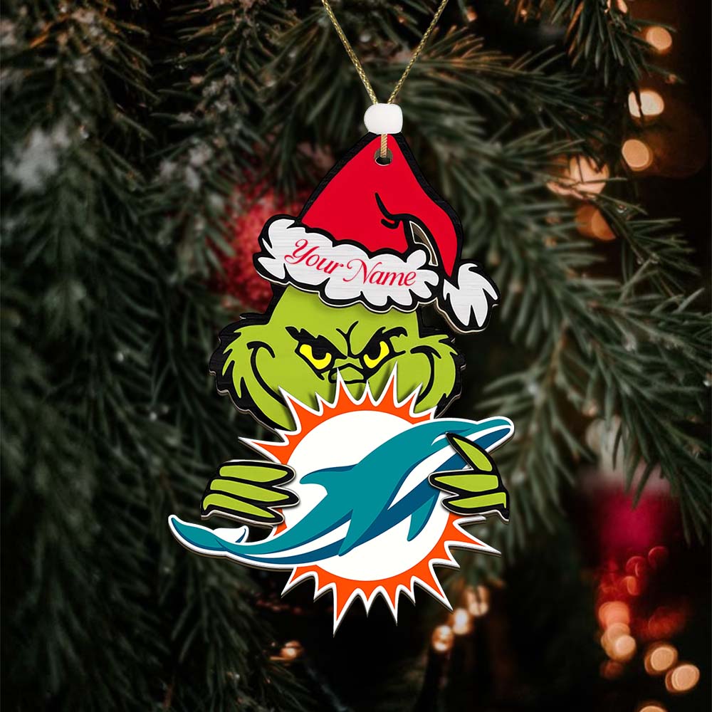 Sportswearmerch Miami Dolphins NFL x The Grinch Christmas Acrylic Ornament Gift For Fans