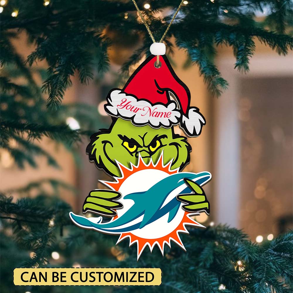 Sportswearmerch Miami Dolphins NFL x The Grinch Christmas Acrylic Ornament Gift For Fans