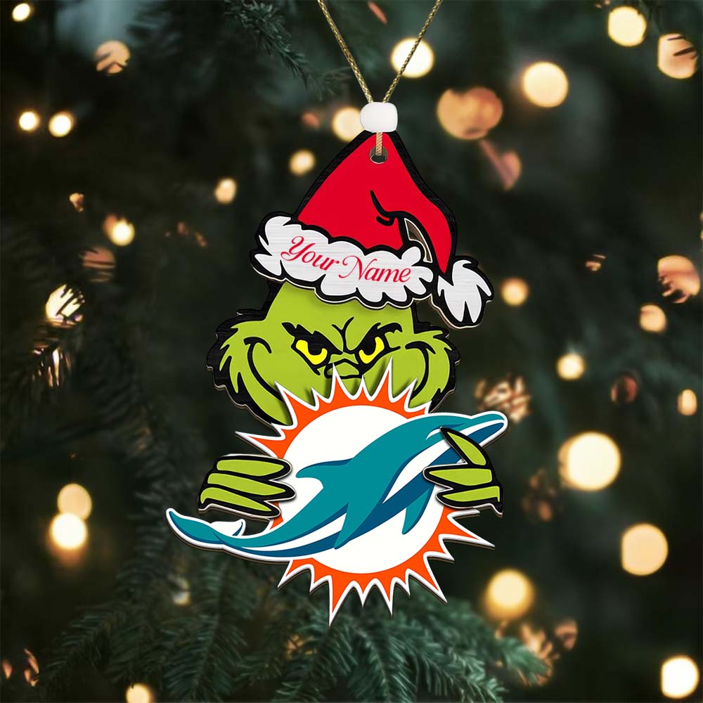 Sportswearmerch Miami Dolphins NFL x The Grinch Christmas Acrylic Ornament Gift For Fans