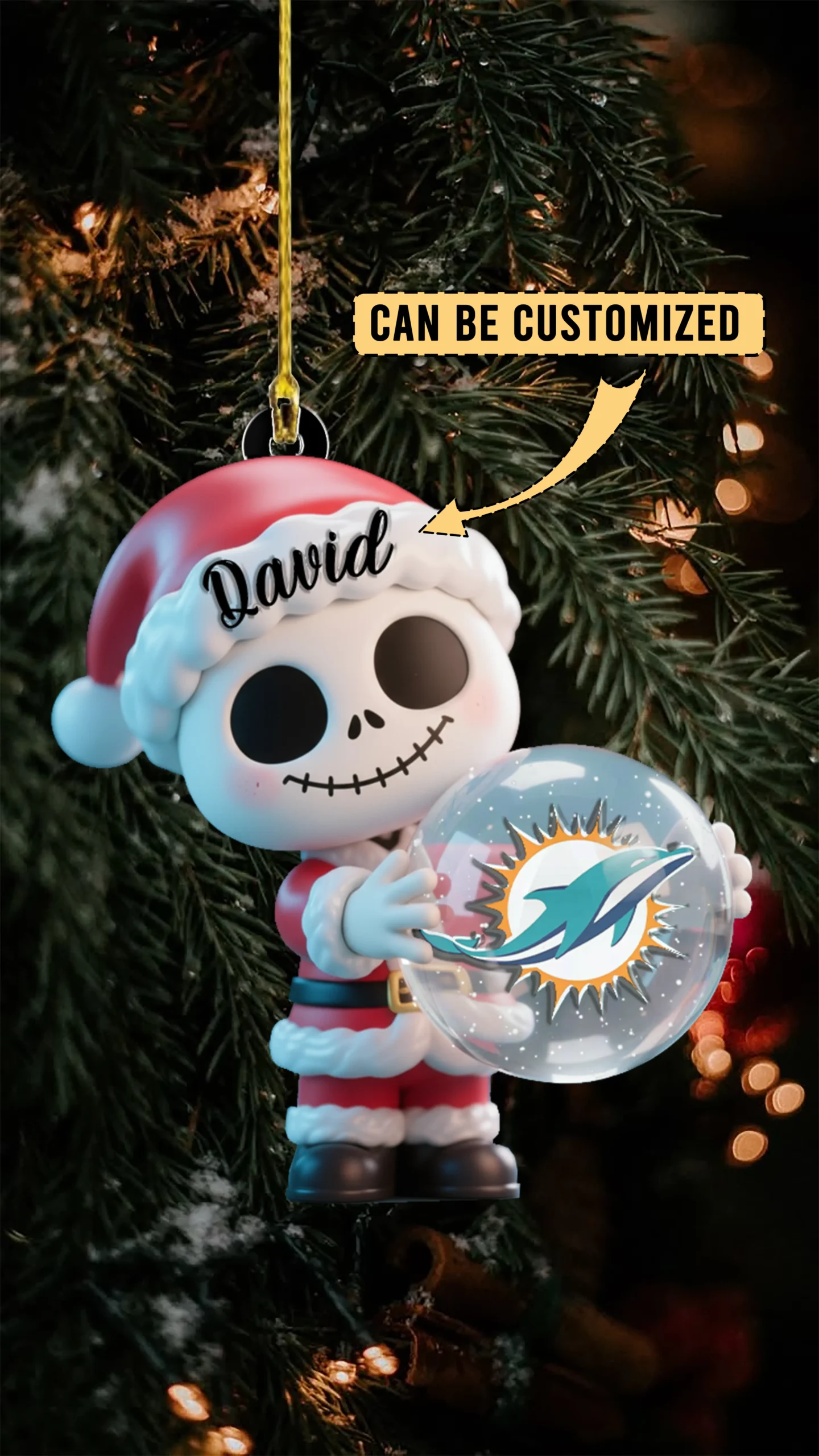 Sportswearmerch Miami Dolphins NFL x The Nightmare Before Christmas Acrylic Ornament Gift For Fans