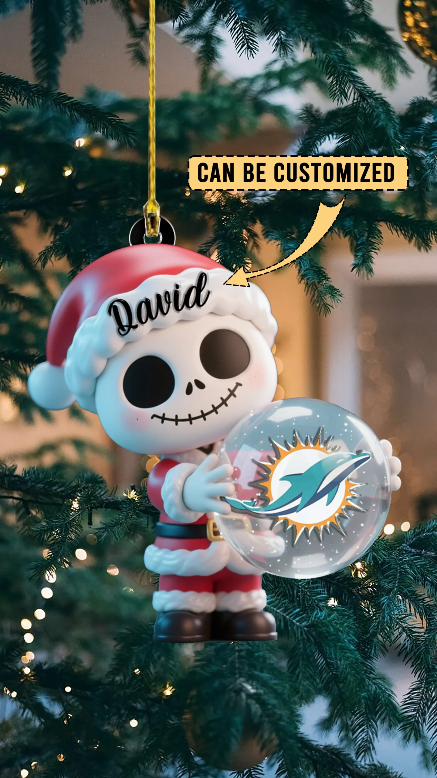 Sportswearmerch Miami Dolphins NFL x The Nightmare Before Christmas Acrylic Ornament Gift For Fans