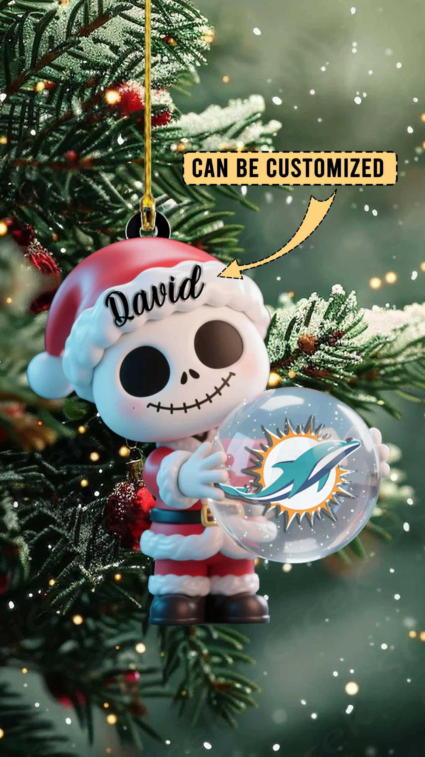 Sportswearmerch Miami Dolphins NFL x The Nightmare Before Christmas Acrylic Ornament Gift For Fans