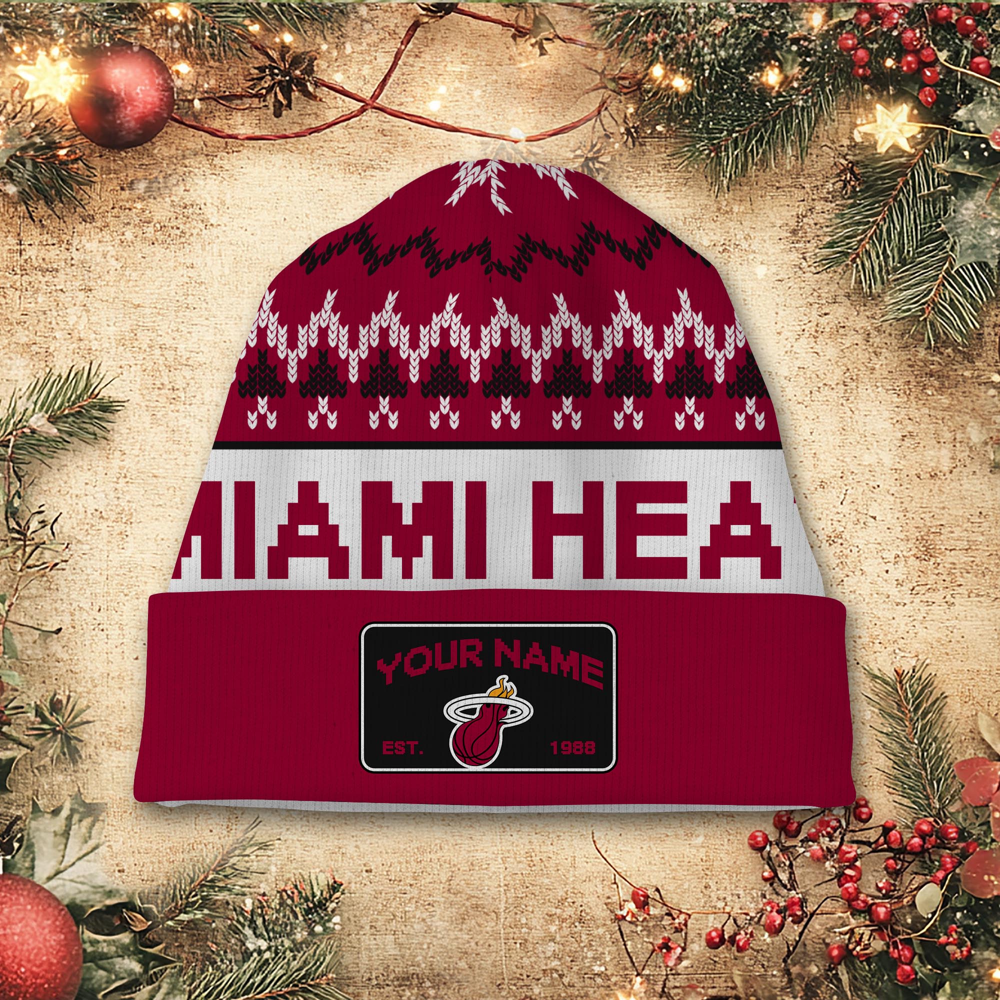 Sportswearmerch Miami Heat NBA Christmas Beanie Hat For Fan