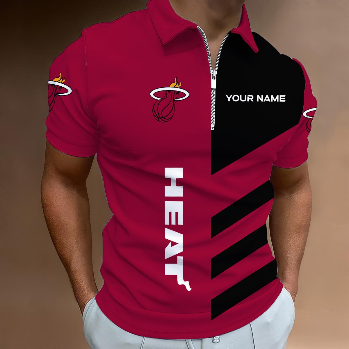 Sportswearmerch Miami Heat NBA Lapel Zip Polo Shirt For Fan