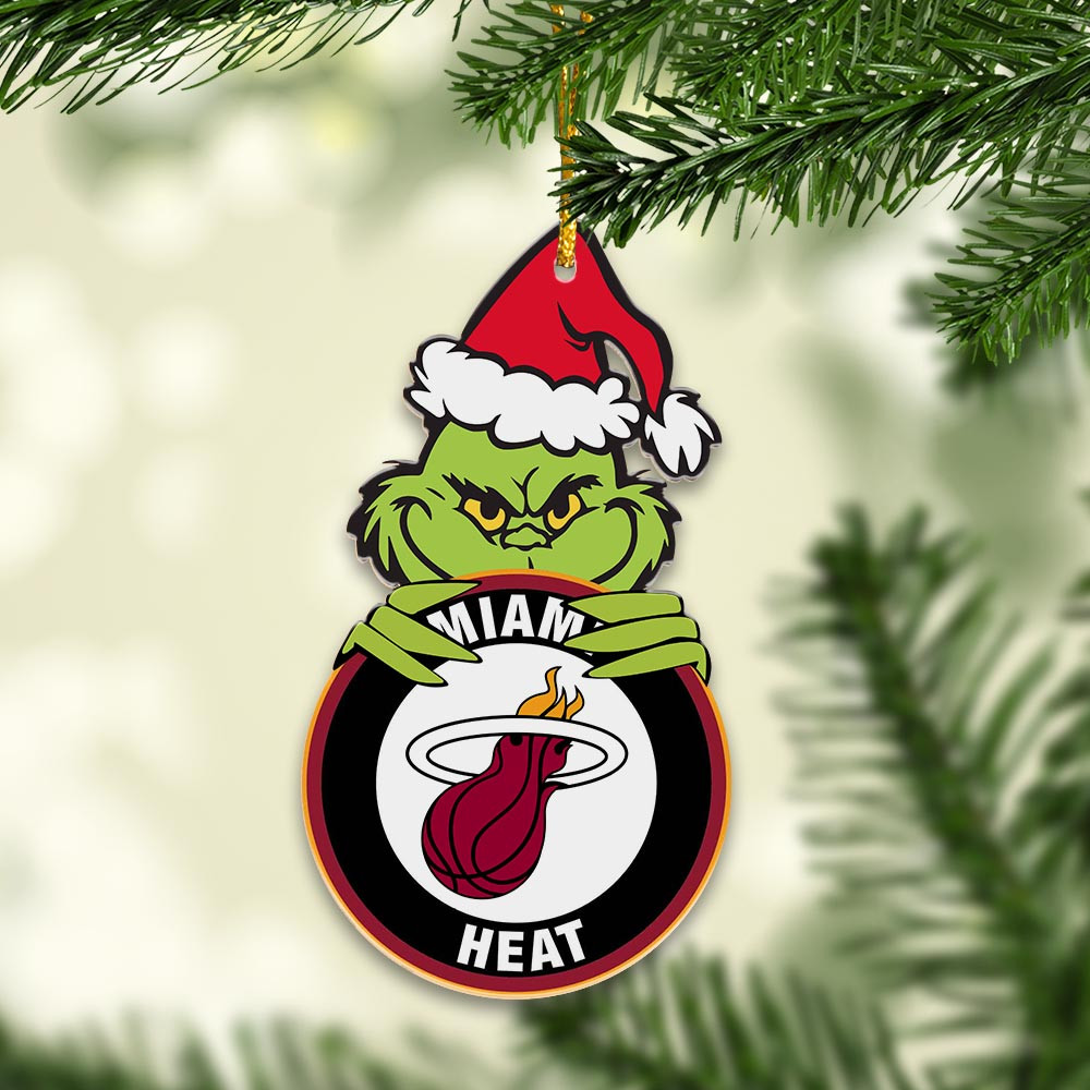 Sportswearmerch Miami Heat NBA x Grinch Christmas Acrylic Ornament For Fans