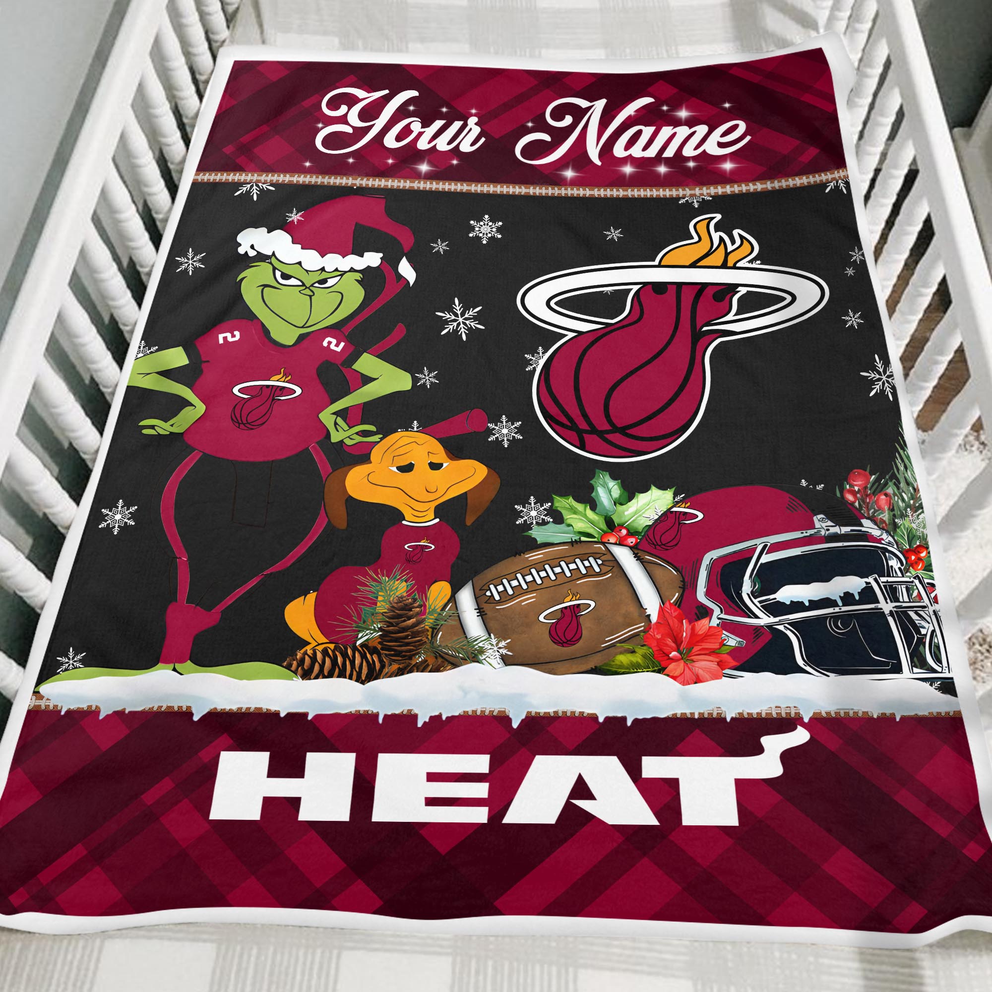 Sportswearmerch Miami Heat NBA x Grinch Christmas Fleece Blanket For Fan