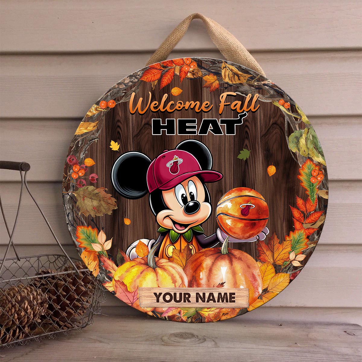 Sportswearmerch Miami Heat NBA x Mickey Round Wooden Sign For Fan