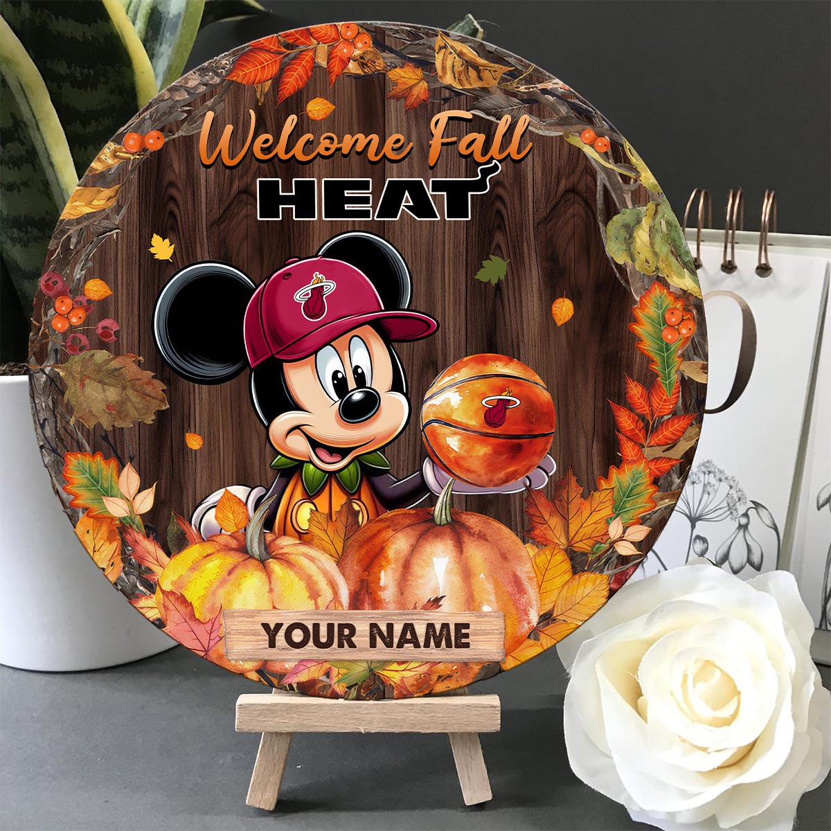 Sportswearmerch Miami Heat NBA x Mickey Round Wooden Sign For Fan