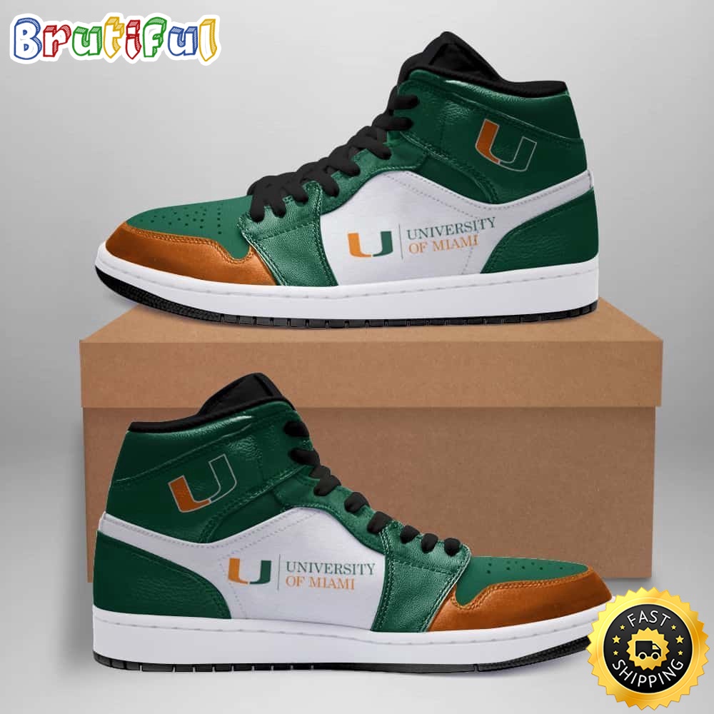 Sportswearmerch Miami Hurricanes NCAA AJ1 High Sneakers Shoes For Men And Women