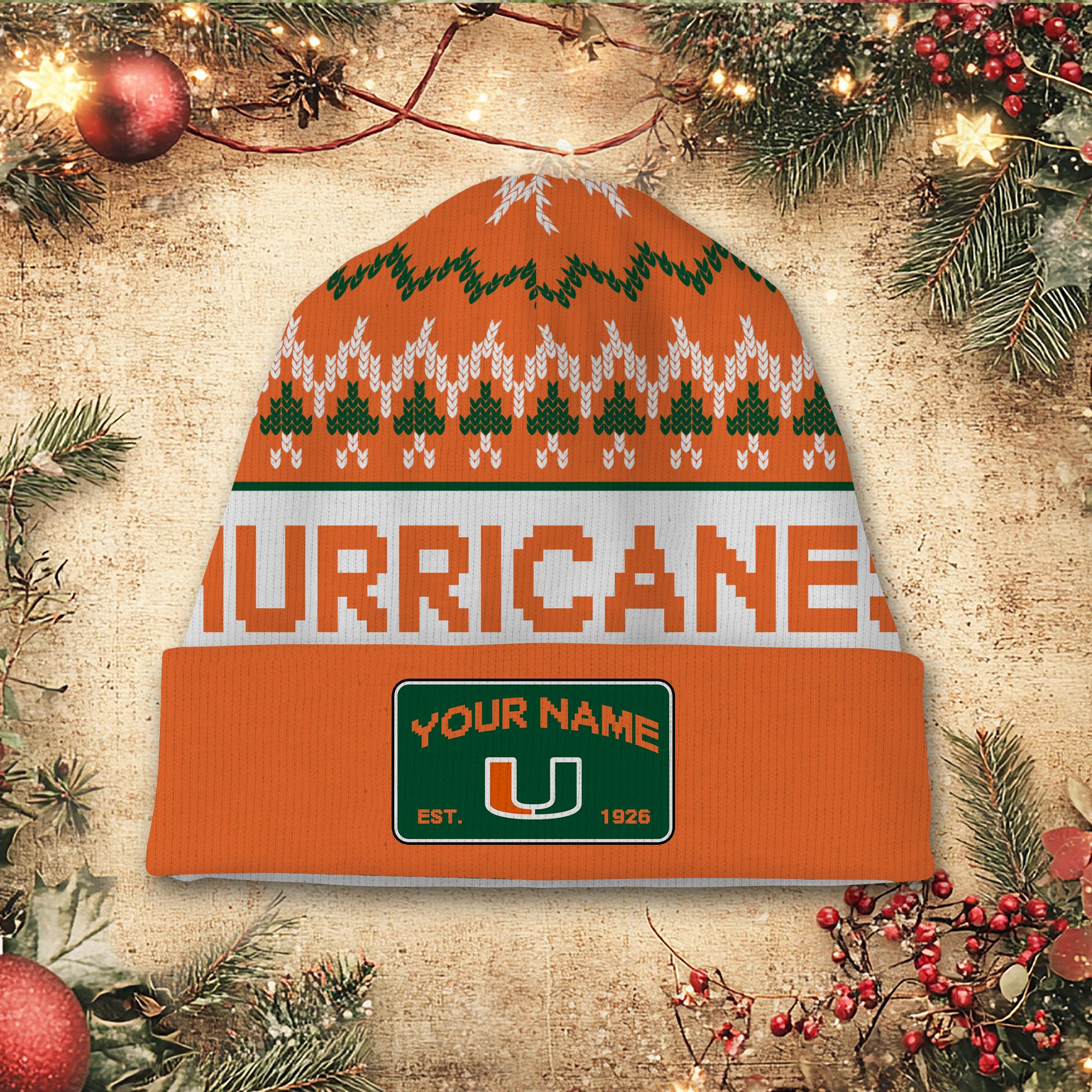 Sportswearmerch Miami Hurricanes NCAA Christmas Beanie Hat For Fan
