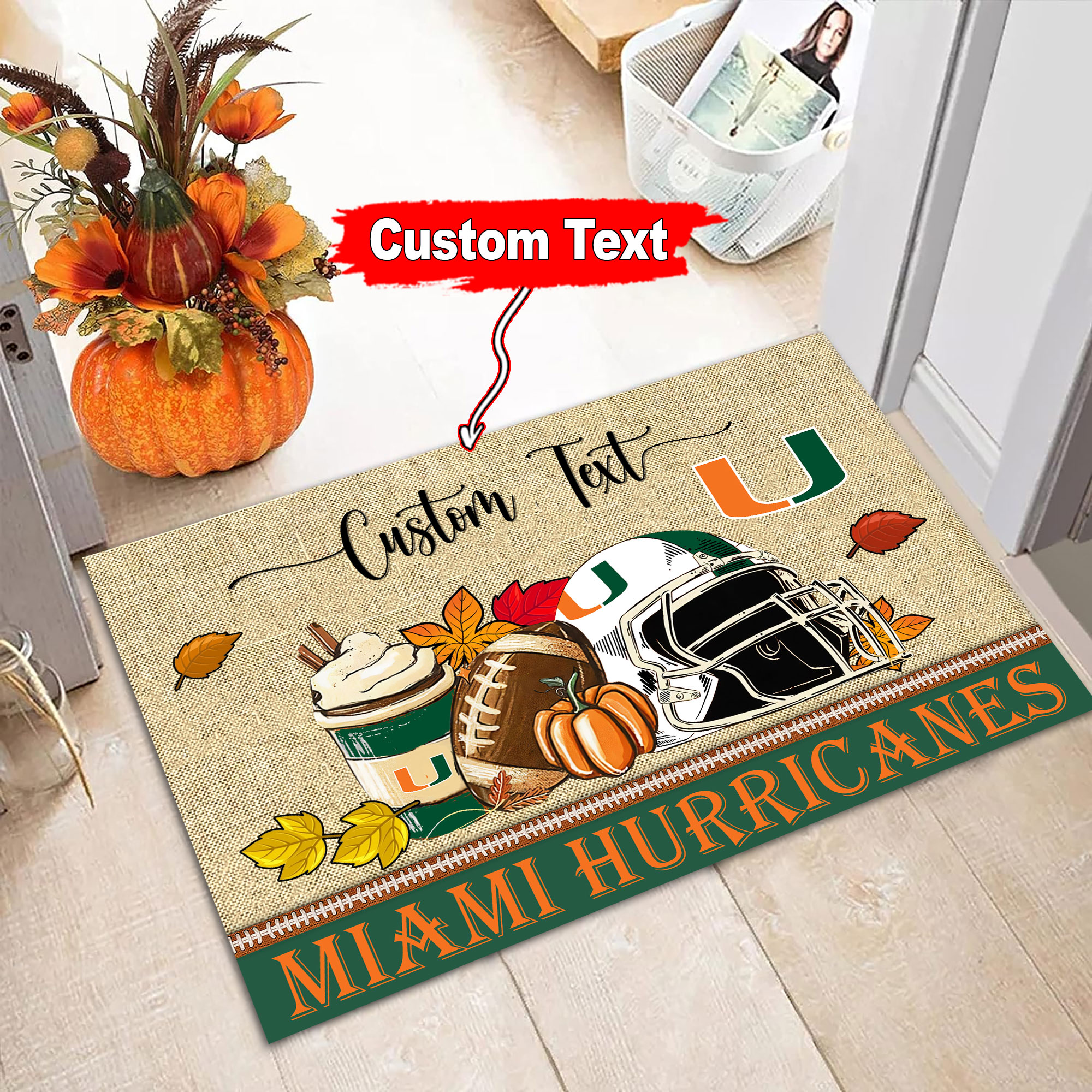 Sportswearmerch Miami Hurricanes NCAA Fall Football Custom Doormat For Fan