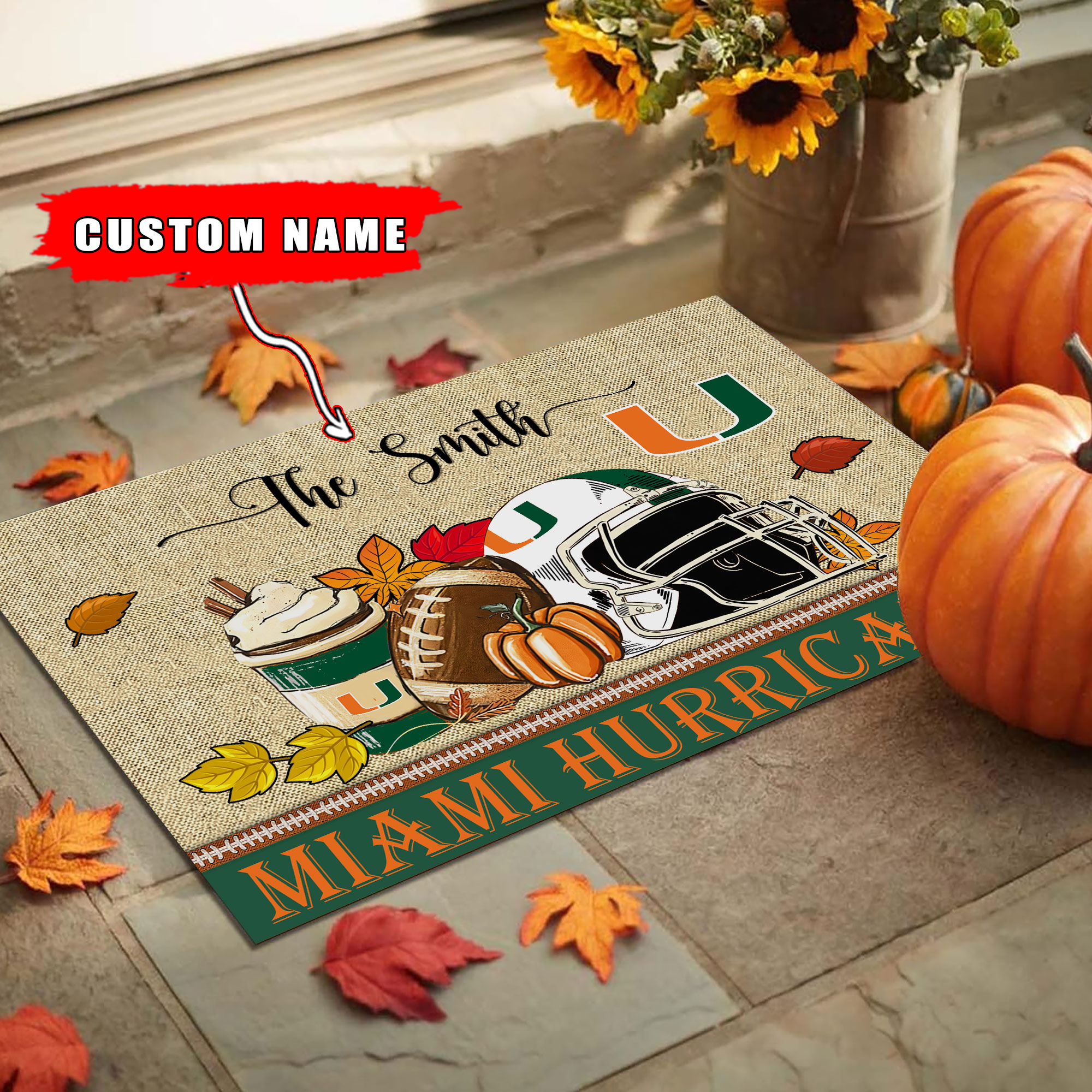 Sportswearmerch Miami Hurricanes NCAA Fall Football Custom Doormat For Fan