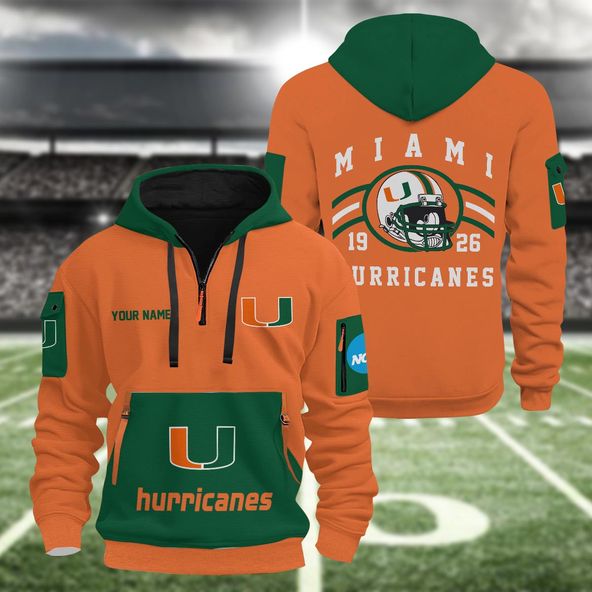 Sportswearmerch Miami Hurricanes NCAA Half Zip Hoodie Personalized For Fan