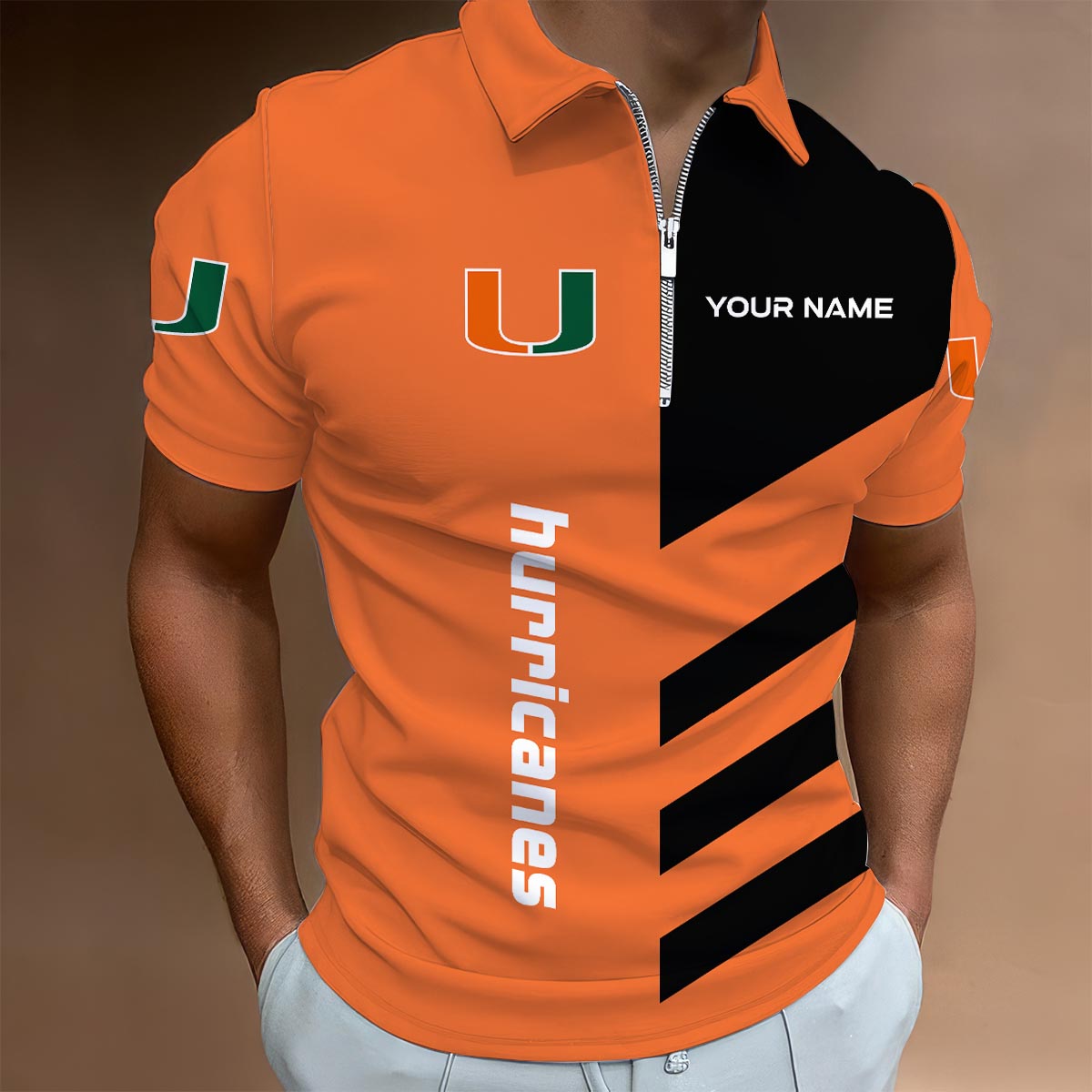 Sportswearmerch Miami Hurricanes NCAA Lapel Zip Polo Shirt For Fan