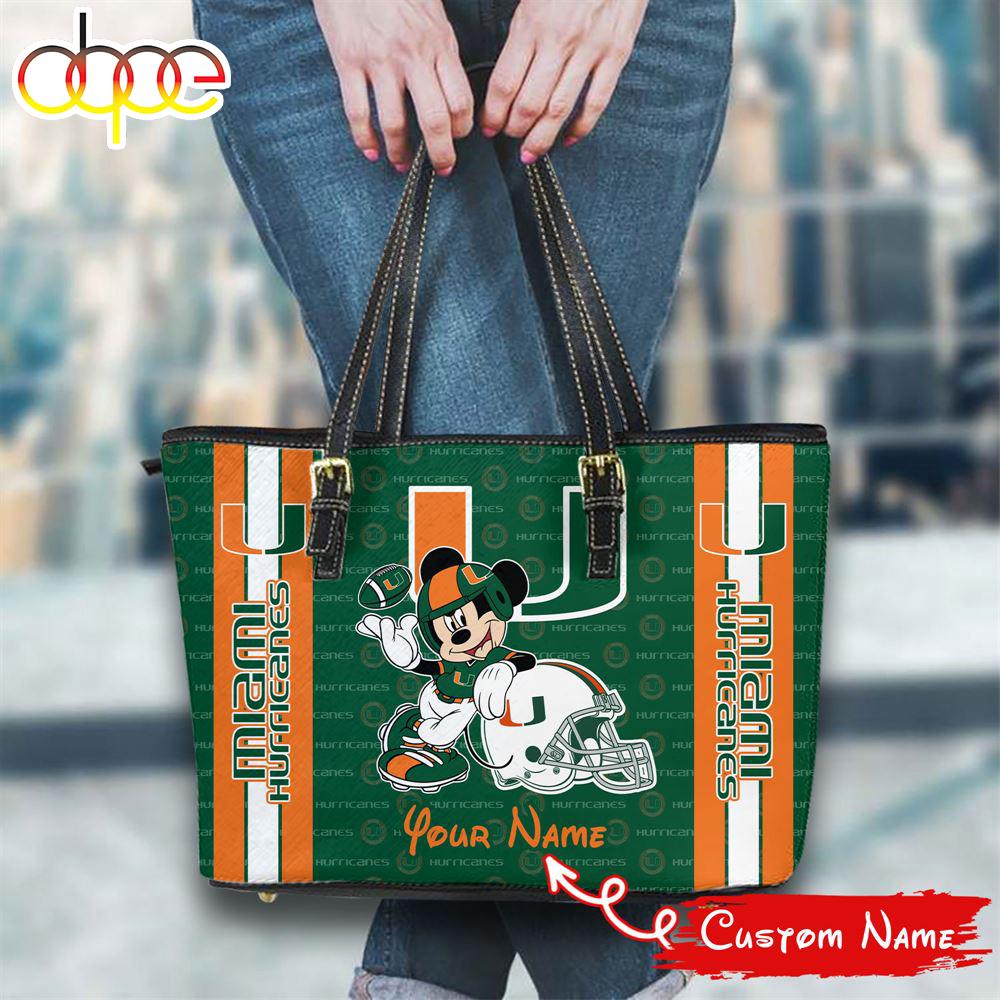 Sportswearmerch Miami Hurricanes NCAA Mickey Women Leather Tote Bag For Fan
