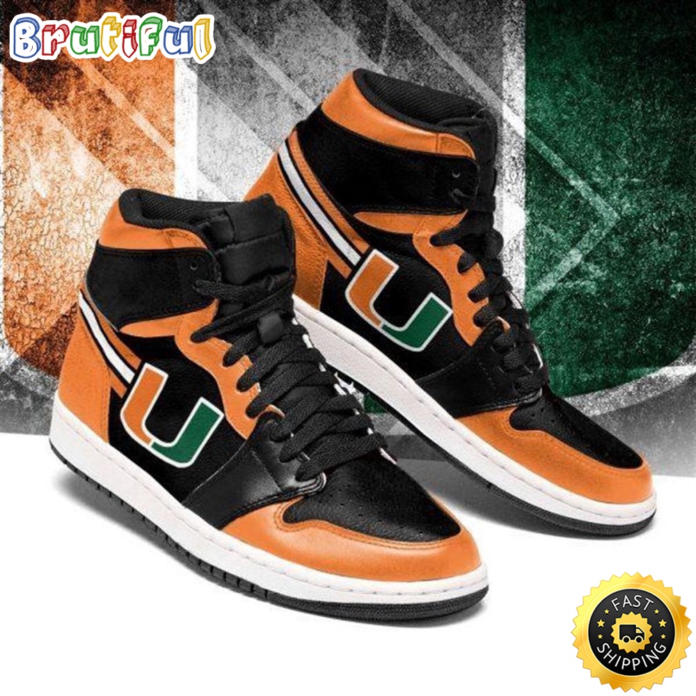 Sportswearmerch Miami Hurricanes NCAA Orange Black AJ1 High Sneakers Shoes For Men And Women