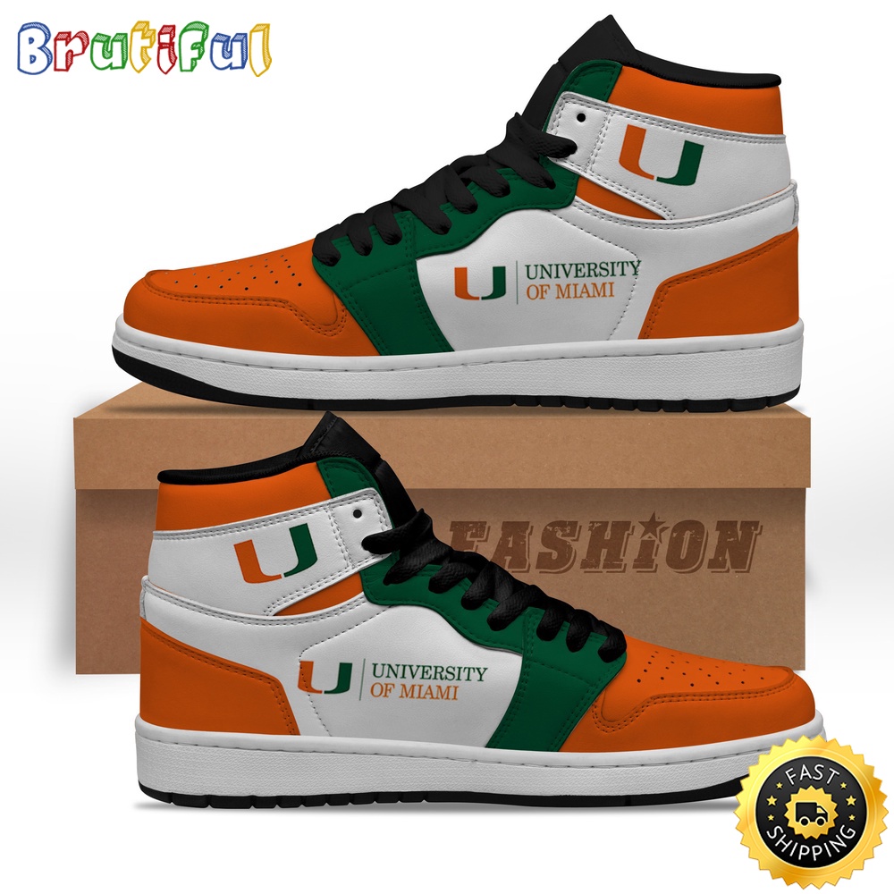 Sportswearmerch Miami Hurricanes NCAA Orange Grey Legendary Air Jordan Footwear AJ1 High Sneakers Shoes For Men And Women