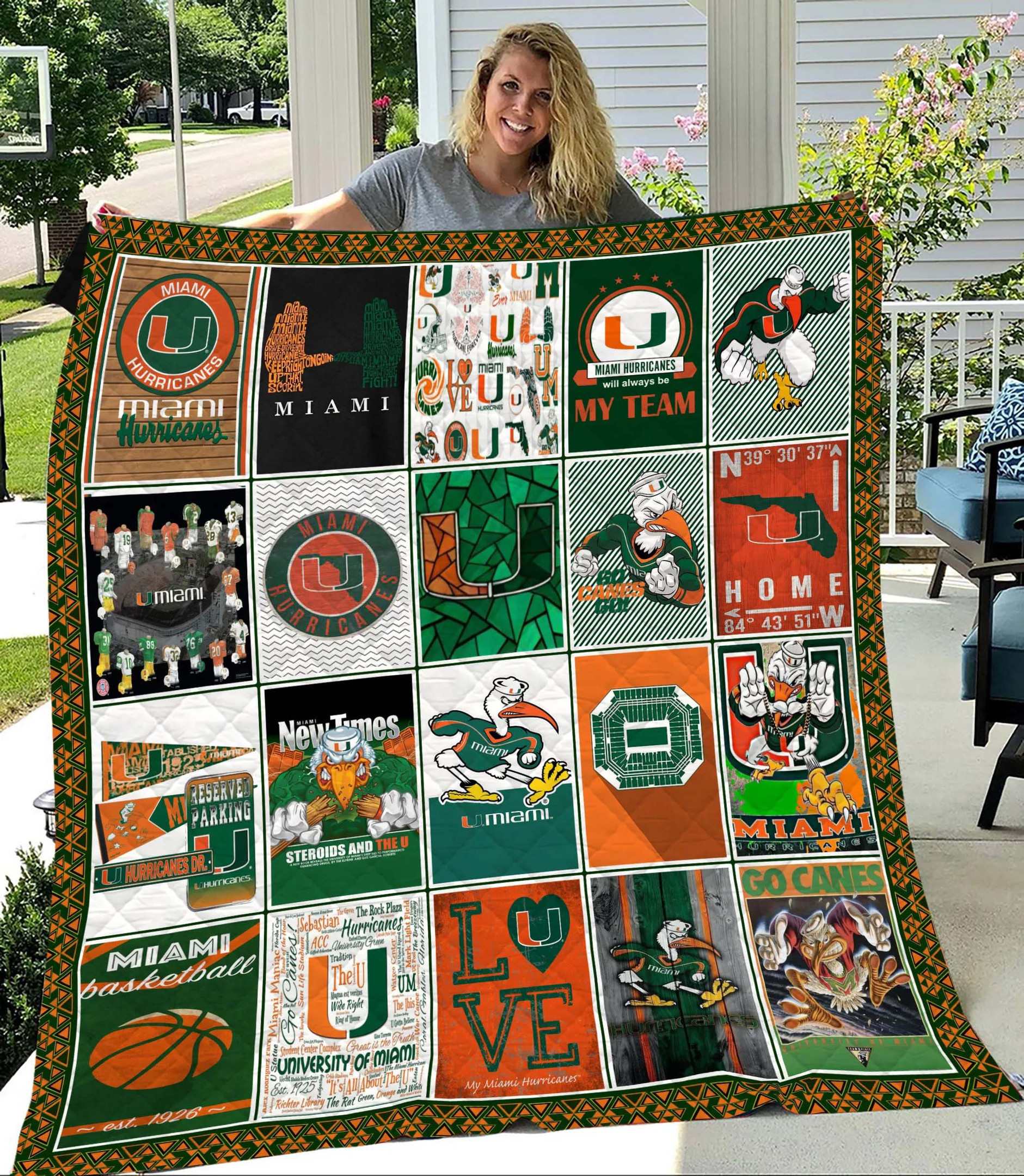 Sportswearmerch Miami Hurricanes NCAA Quilt Blanket For Fan
