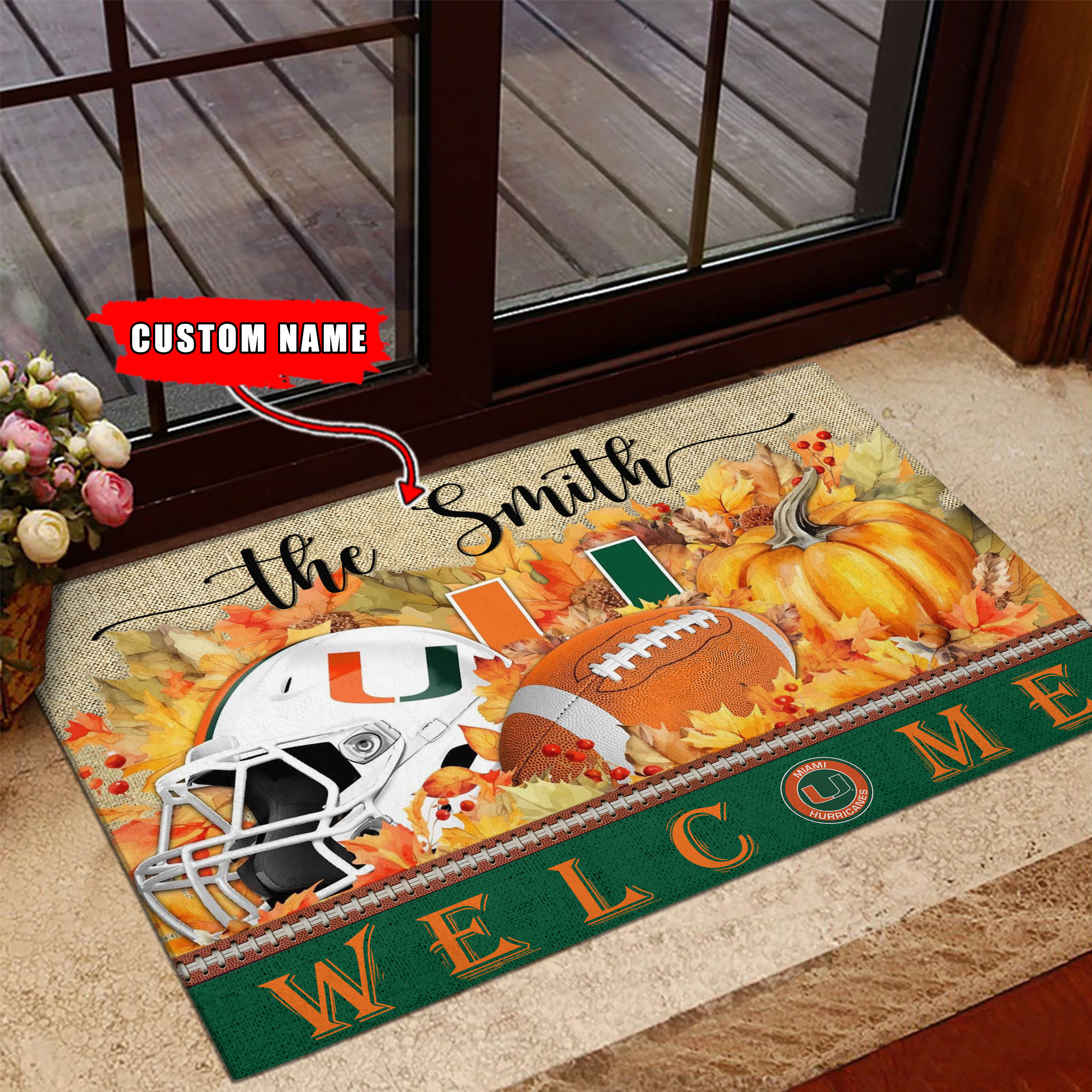 Sportswearmerch Miami Hurricanes NCAA Welcome Fall Football Doormat For Fan
