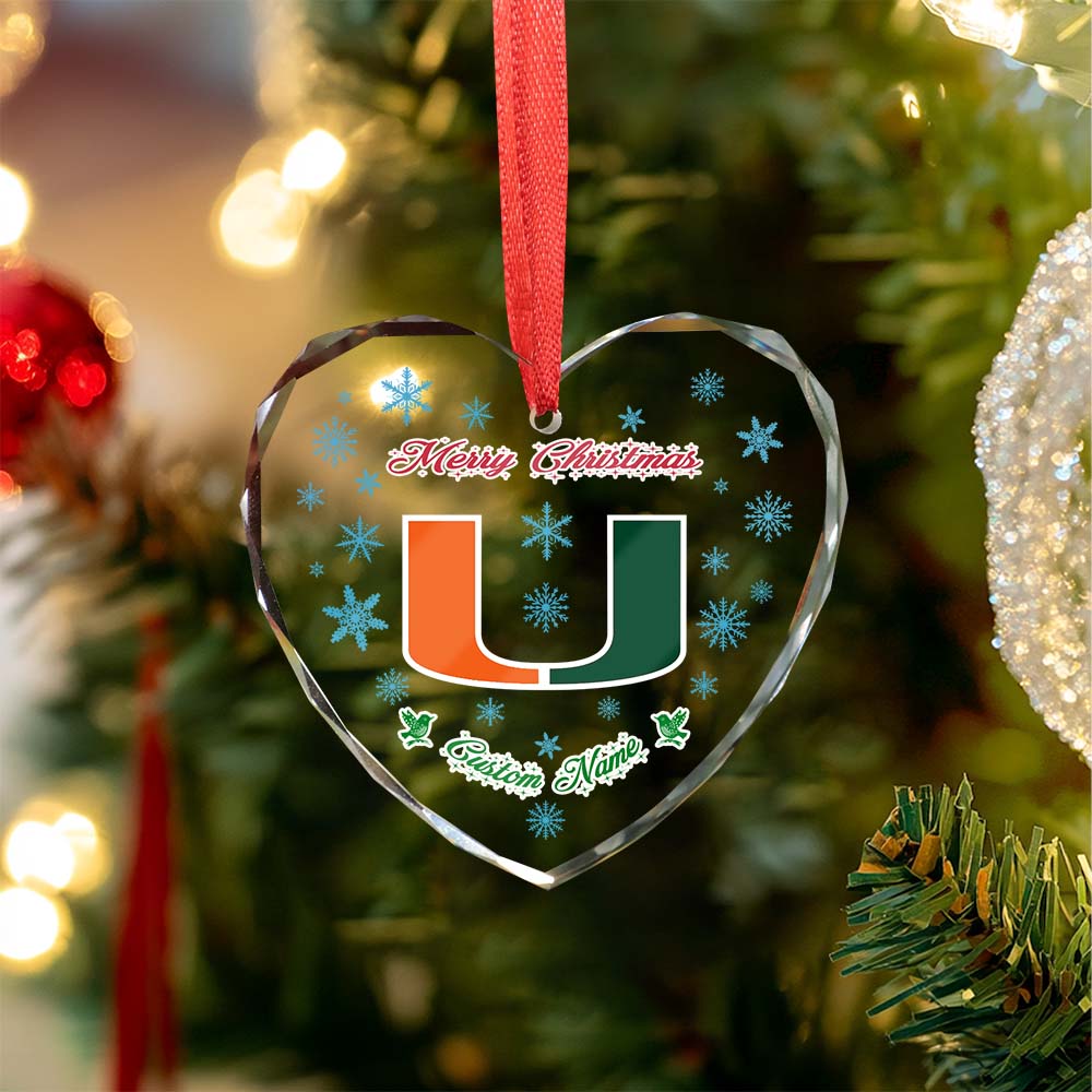 Sportswearmerch Miami Hurricanes NCAA x Christmas Glass Ornament Gift For Fans
