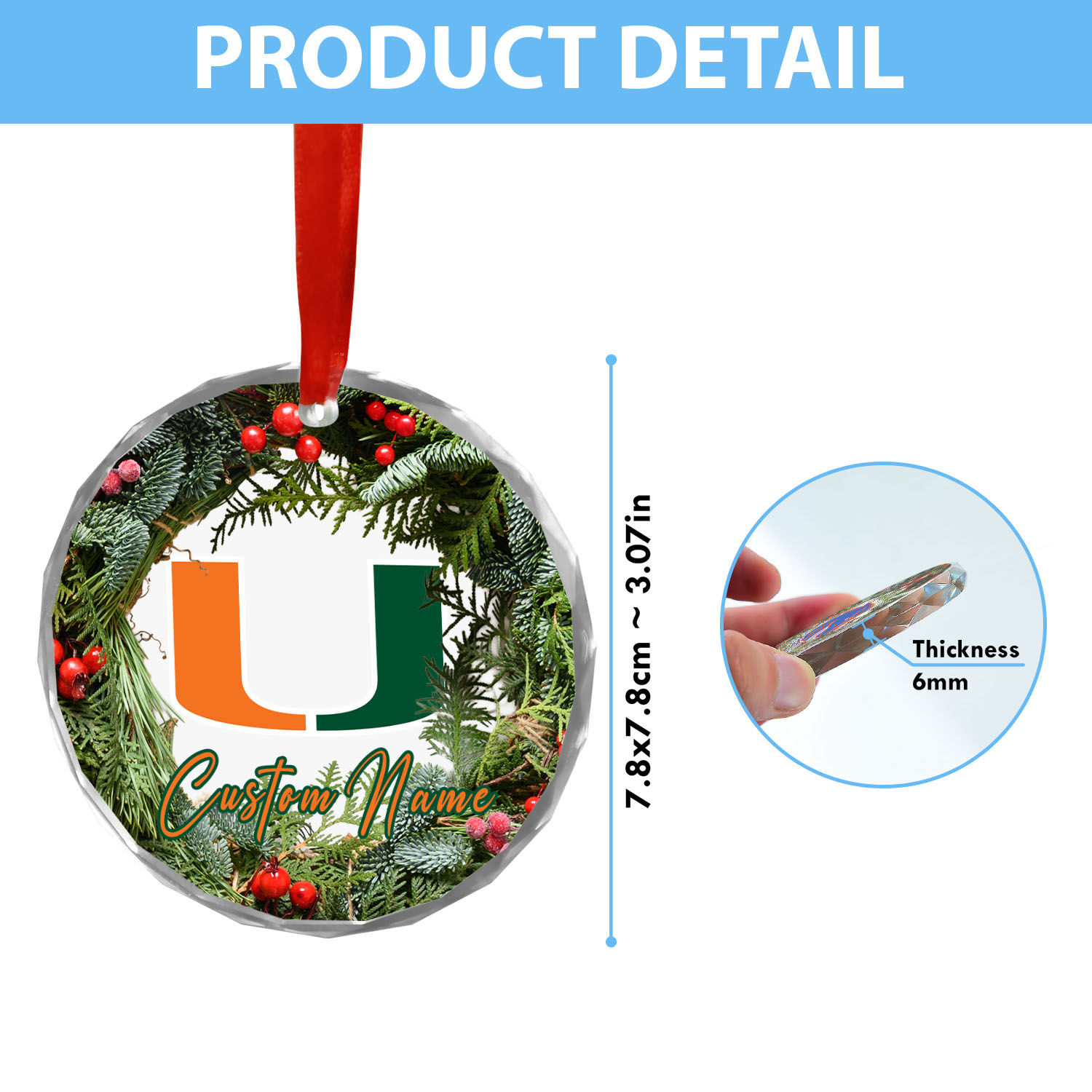 Sportswearmerch Miami Hurricanes NCAA x Christmas Glass Ornament Gift For Fans