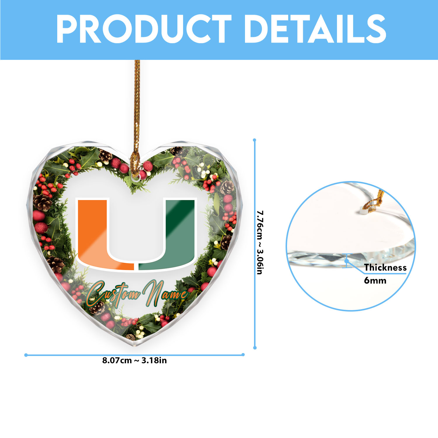 Sportswearmerch Miami Hurricanes NCAA x Christmas Glass Ornament Gift For Fans