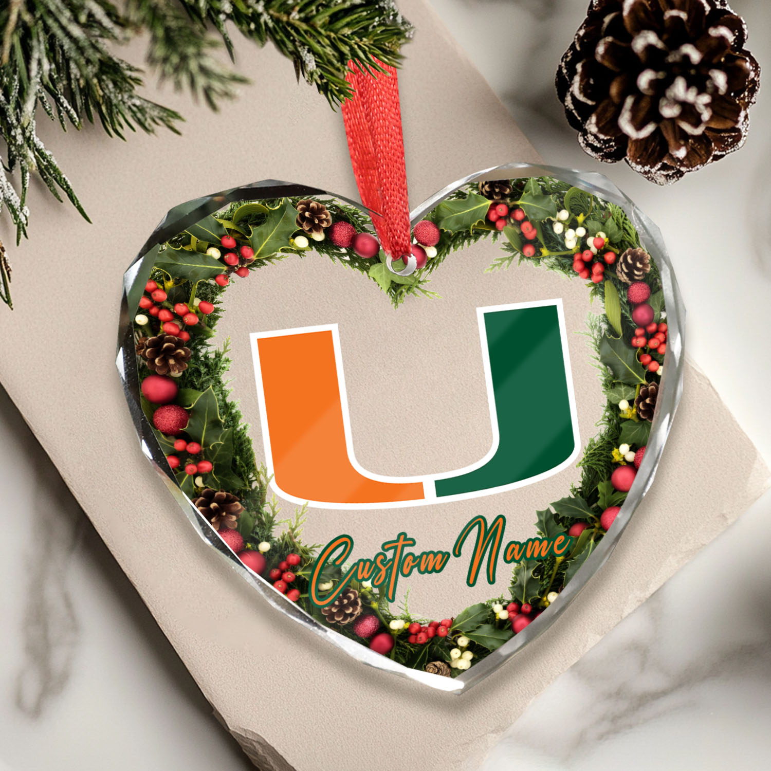 Sportswearmerch Miami Hurricanes NCAA x Christmas Glass Ornament Gift For Fans