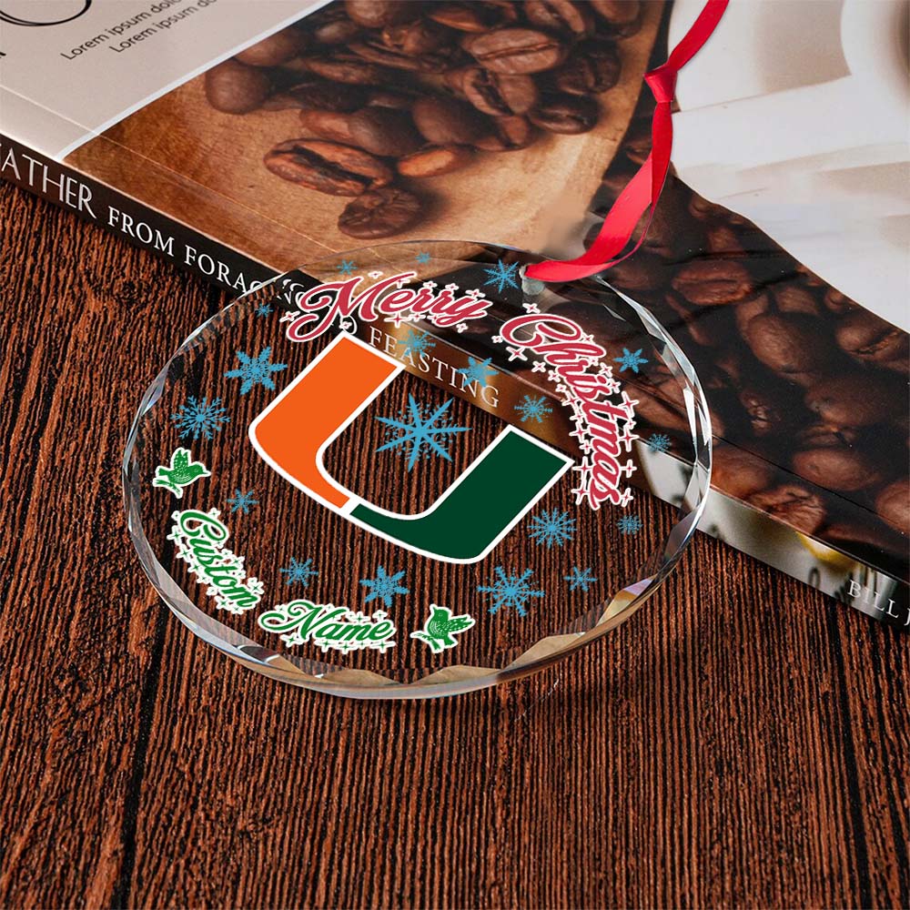 Sportswearmerch Miami Hurricanes NCAA x Christmas Glass Ornament Gift For Fans